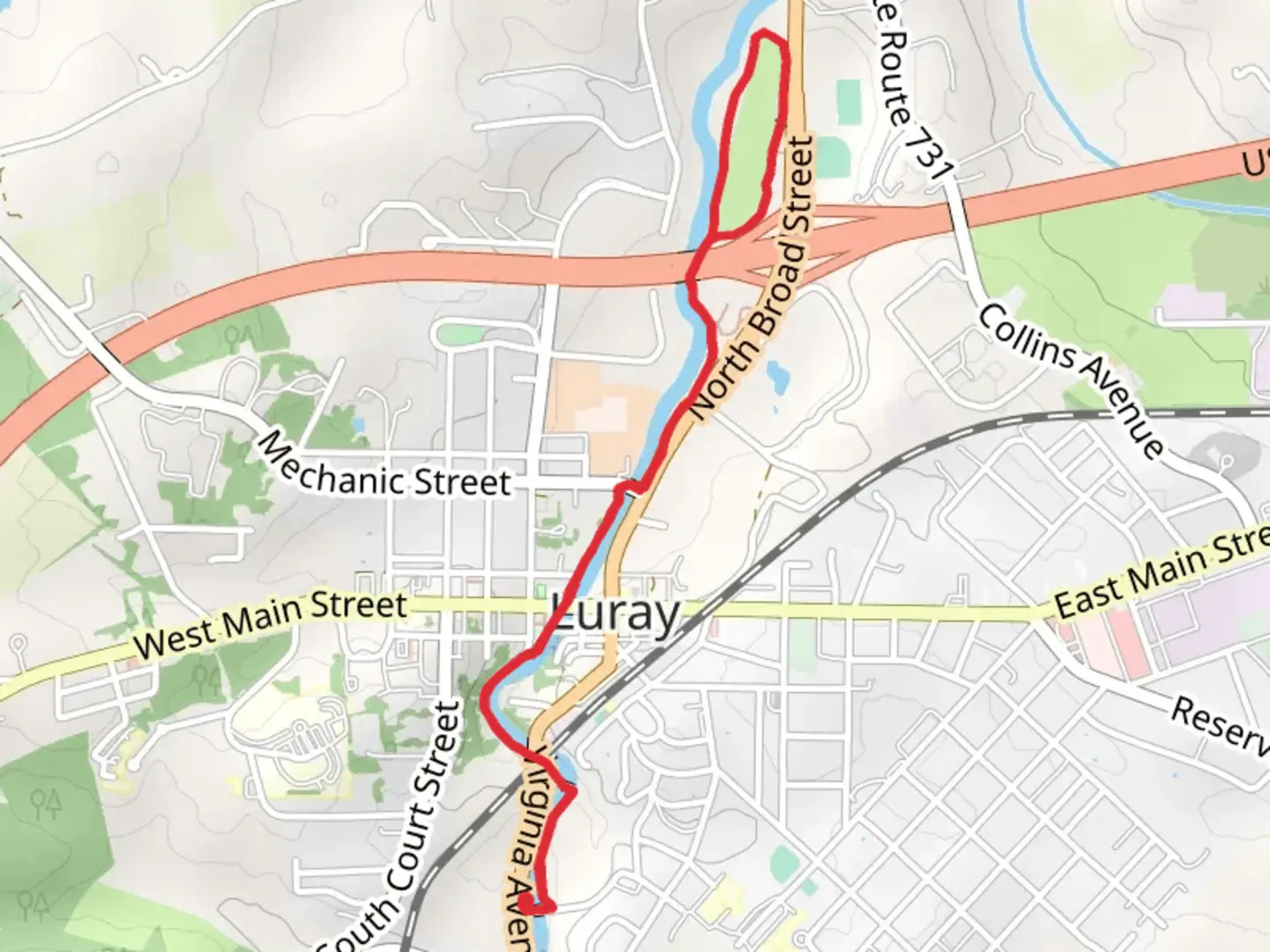 An image depicting the trail Luray Hawksbill Greenway and its surrounding area.
