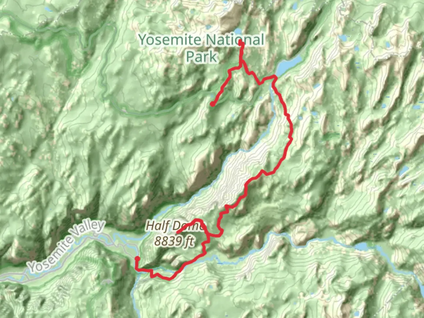 An image depicting the trail Half Dome and John Muir Trail and its surrounding area.