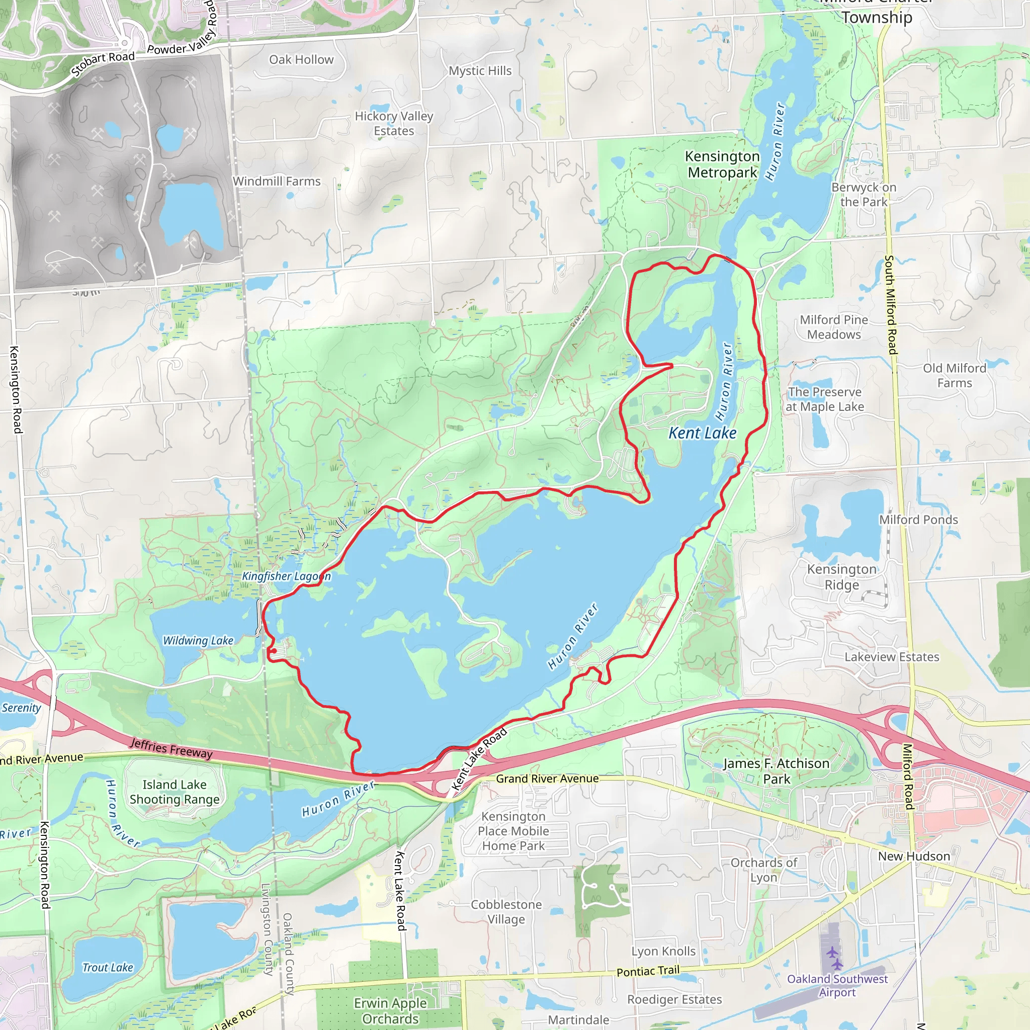 Kent Lake - Huron River - Paved Hike Loop Trail mobile static map