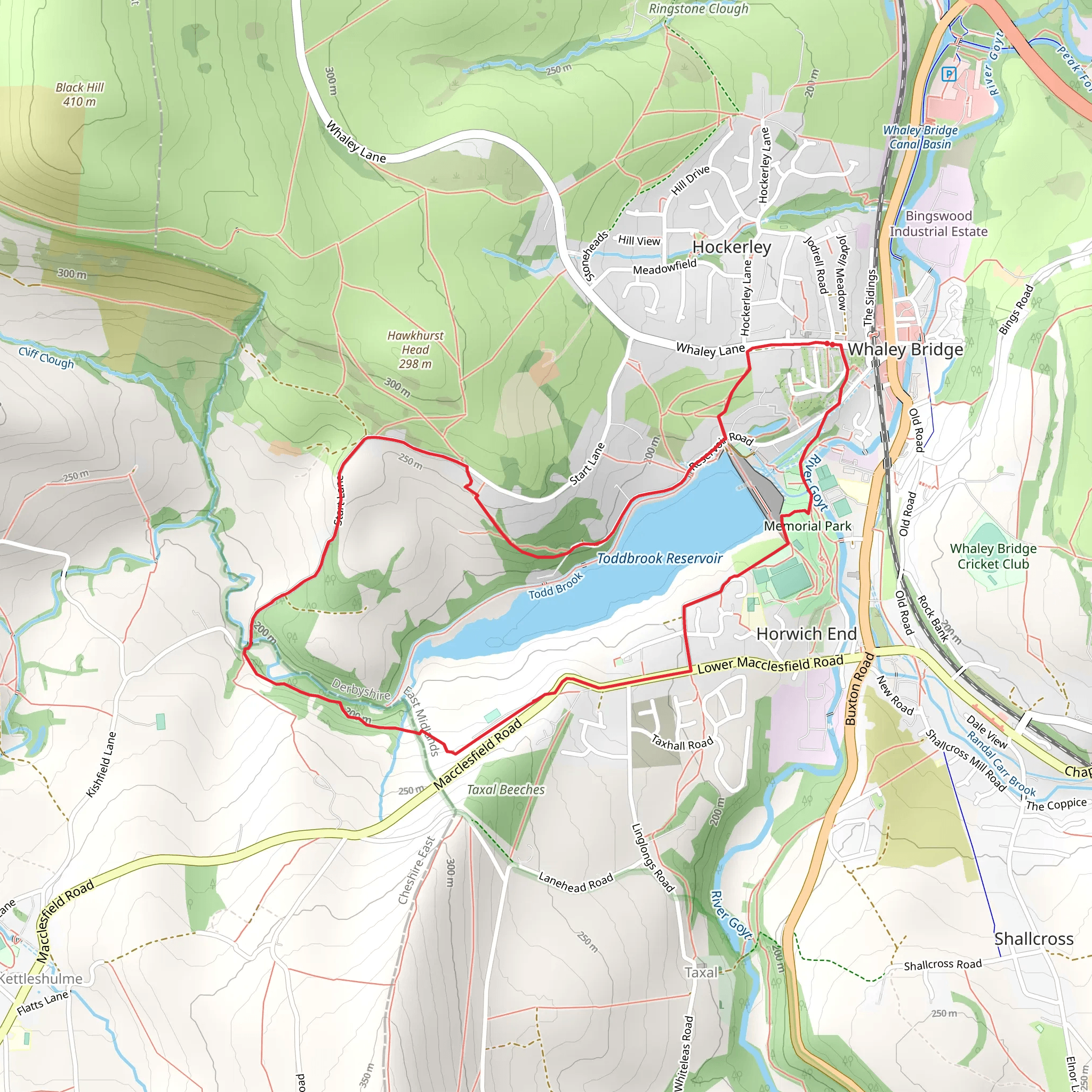 Kishfield Bridge and Slatersbank Wood via Toddbrook Reservoir mobile static map