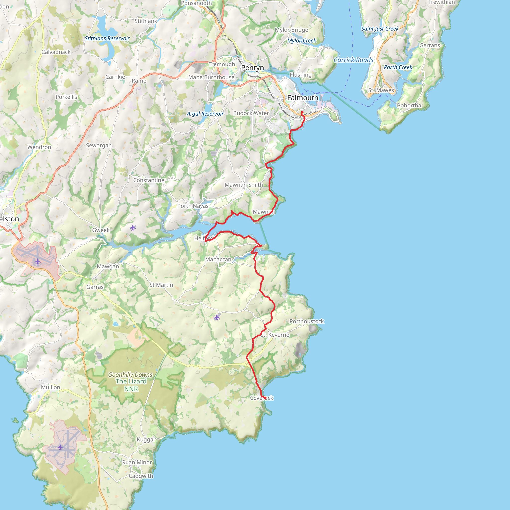 Falmouth to Coverack Walk mobile static map