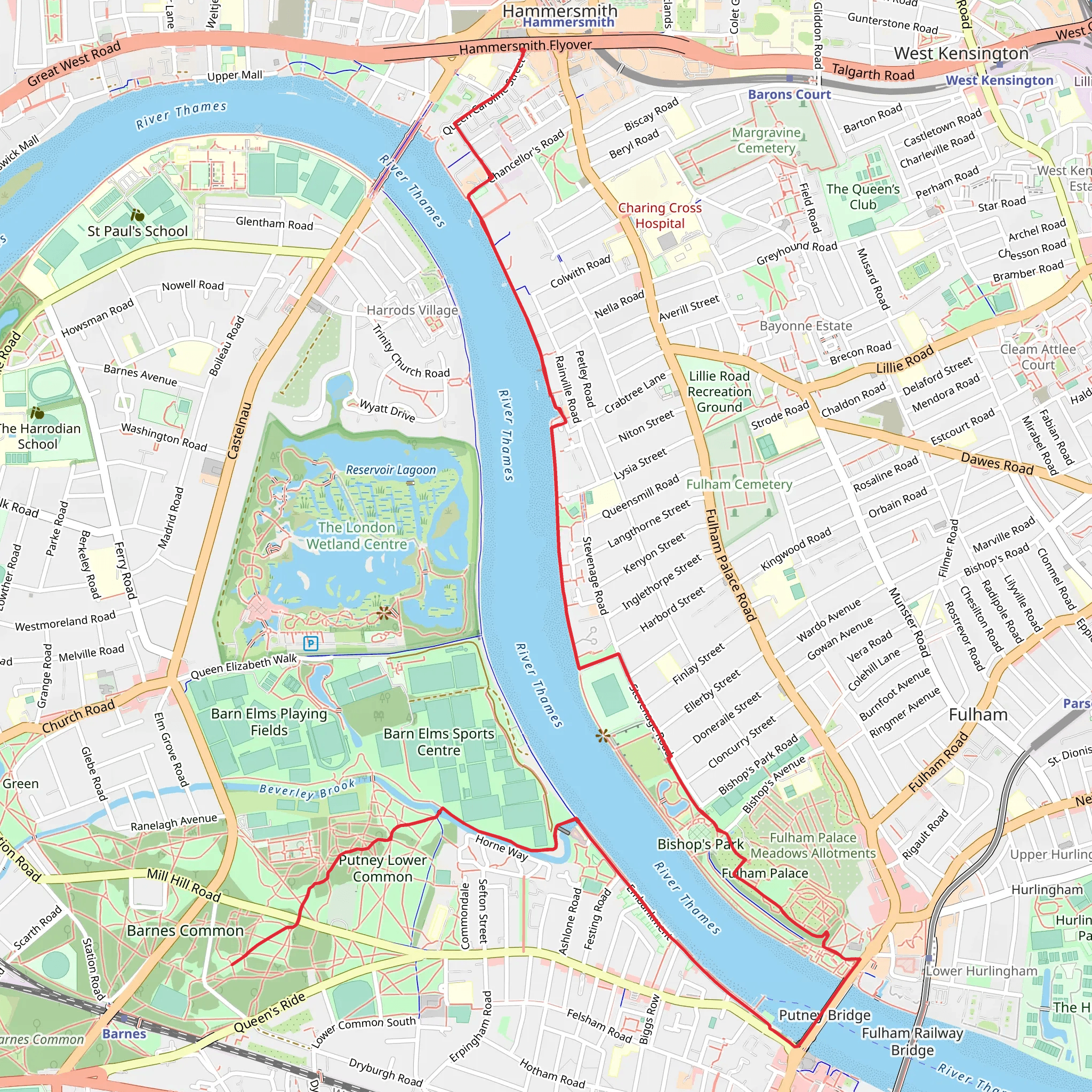 Stevenage Park, Putney Lower Common and River Thames mobile static map