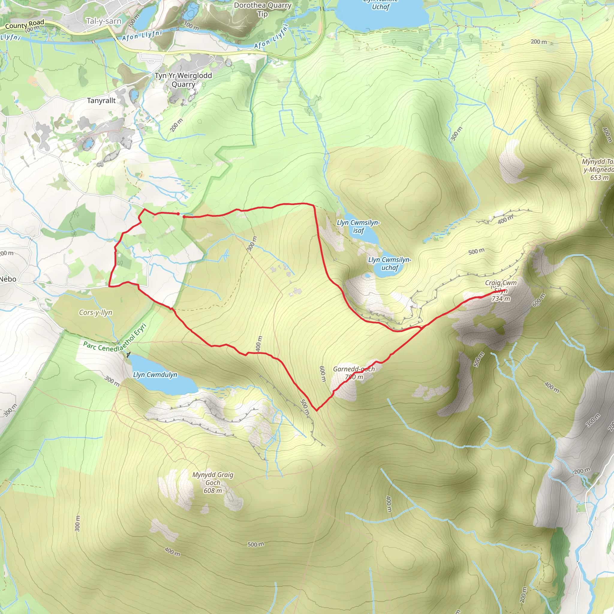 Garnedd Goch via Cwm Silyn - Two Lakes Walk mobile static map