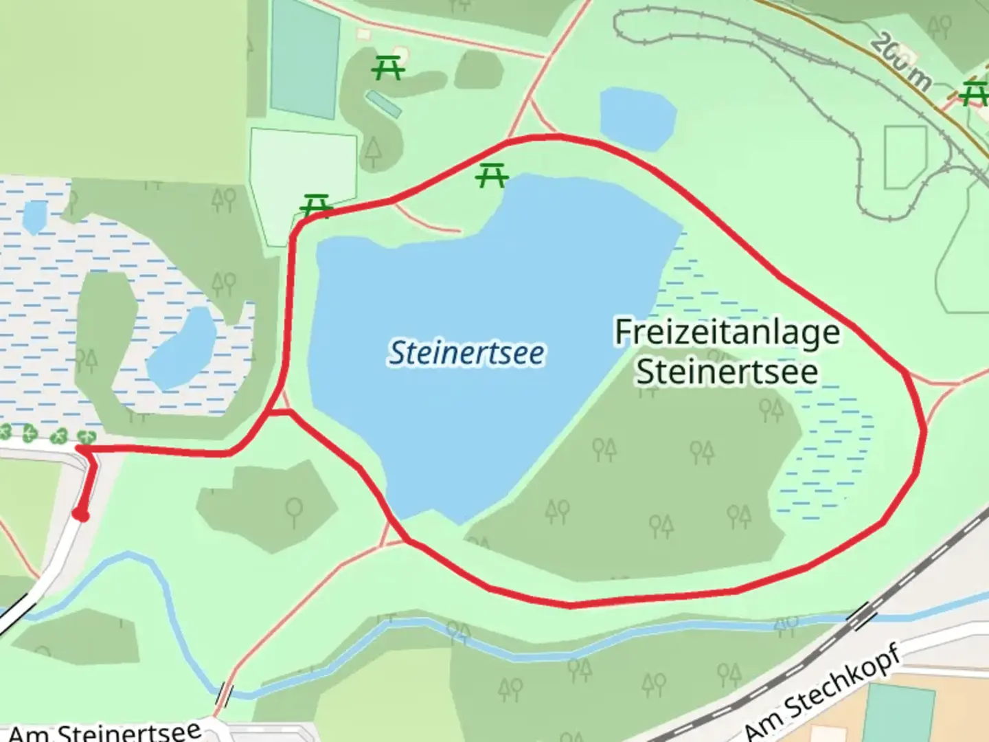 An image depicting the trail Freizeitanlage Steinertsee Loop and its surrounding area.