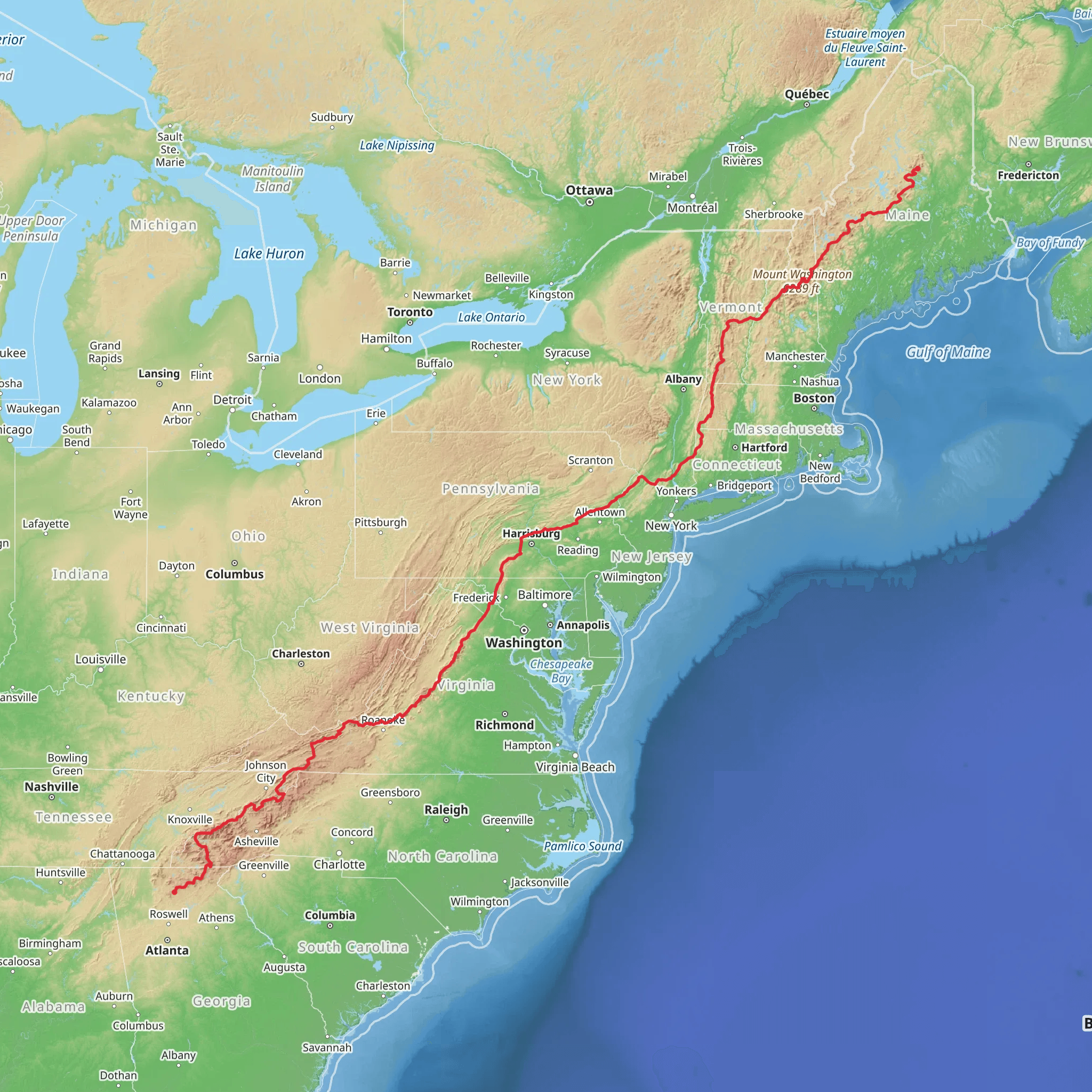 Appalachian Trail mobile static map