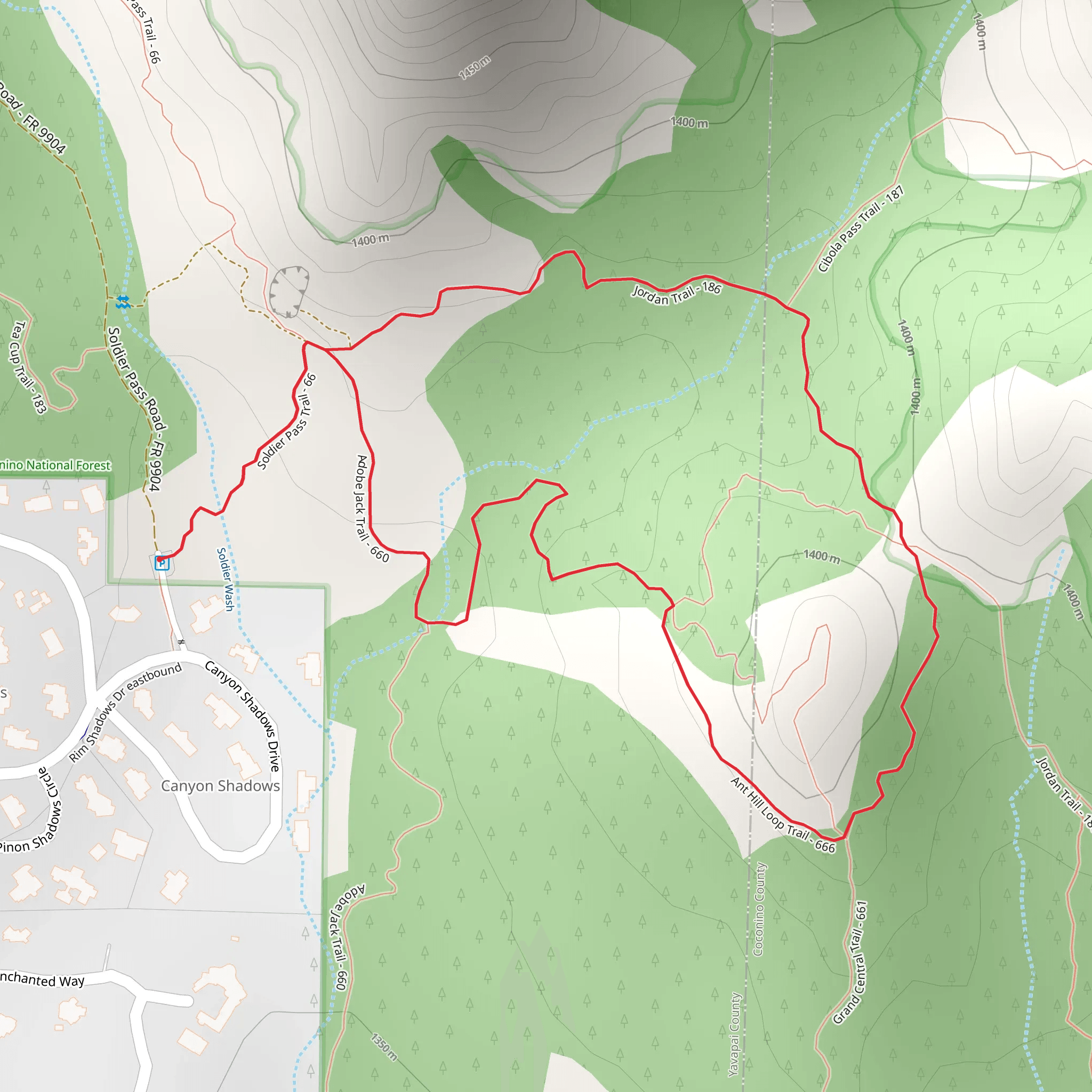 Soldier Pass, Adobe Jack and Jordan Loop Trail mobile static map