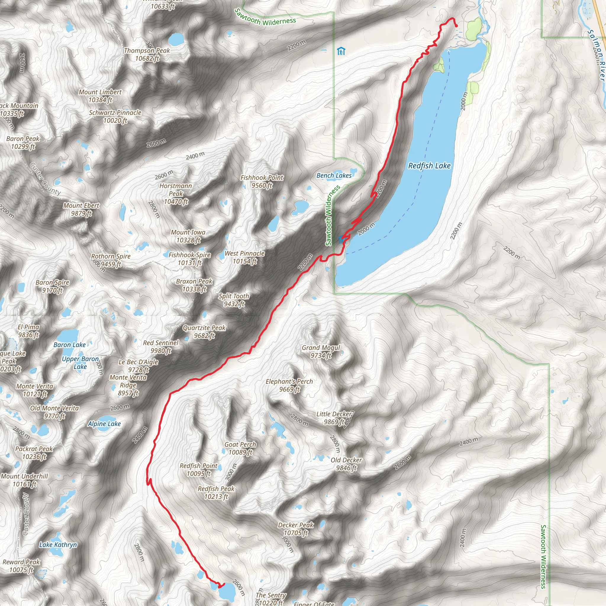 Cramer Lakes via Redfish Creek-Baron Creek Trail mobile static map