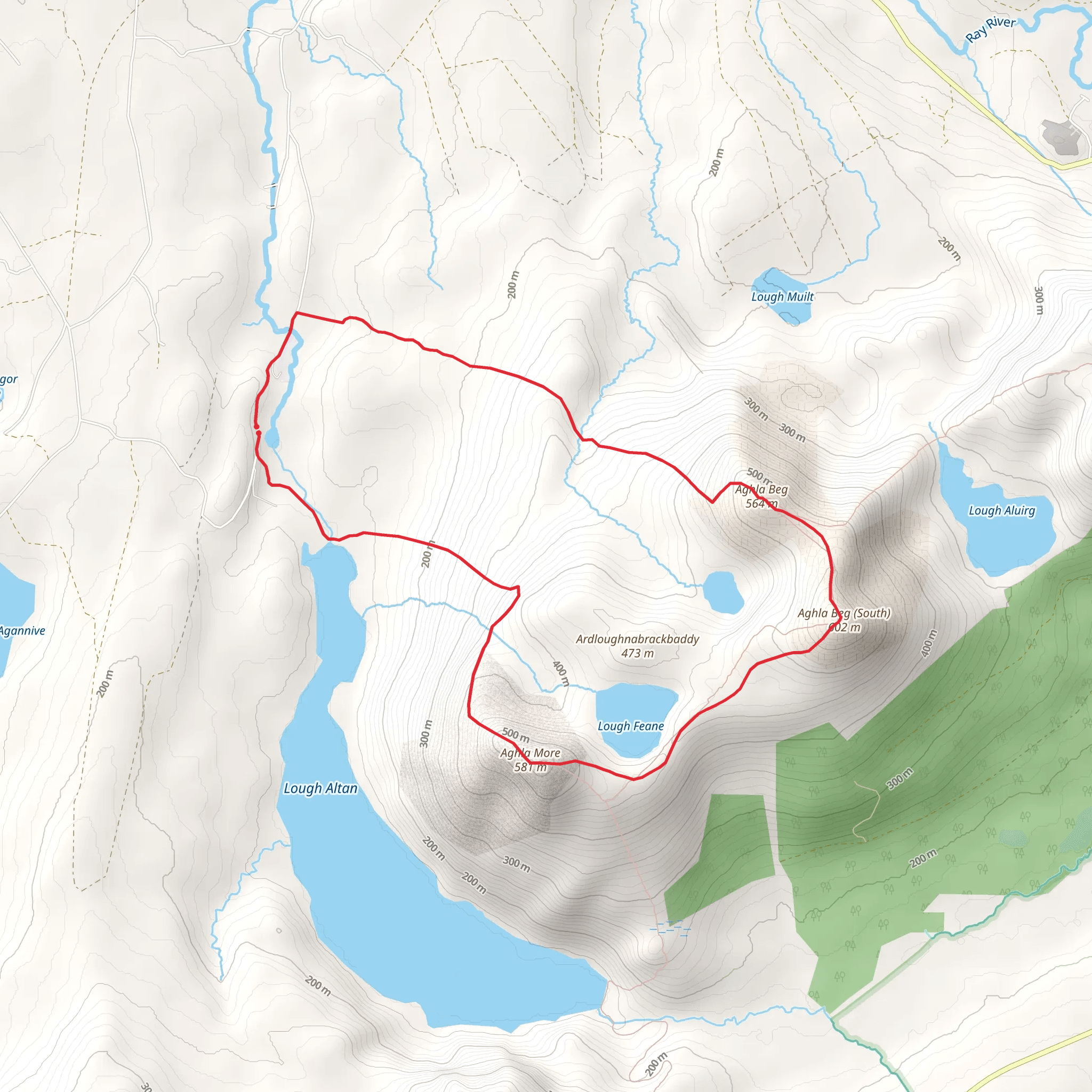 Aghla Beg and Agla More Loop from Lough Altan mobile static map