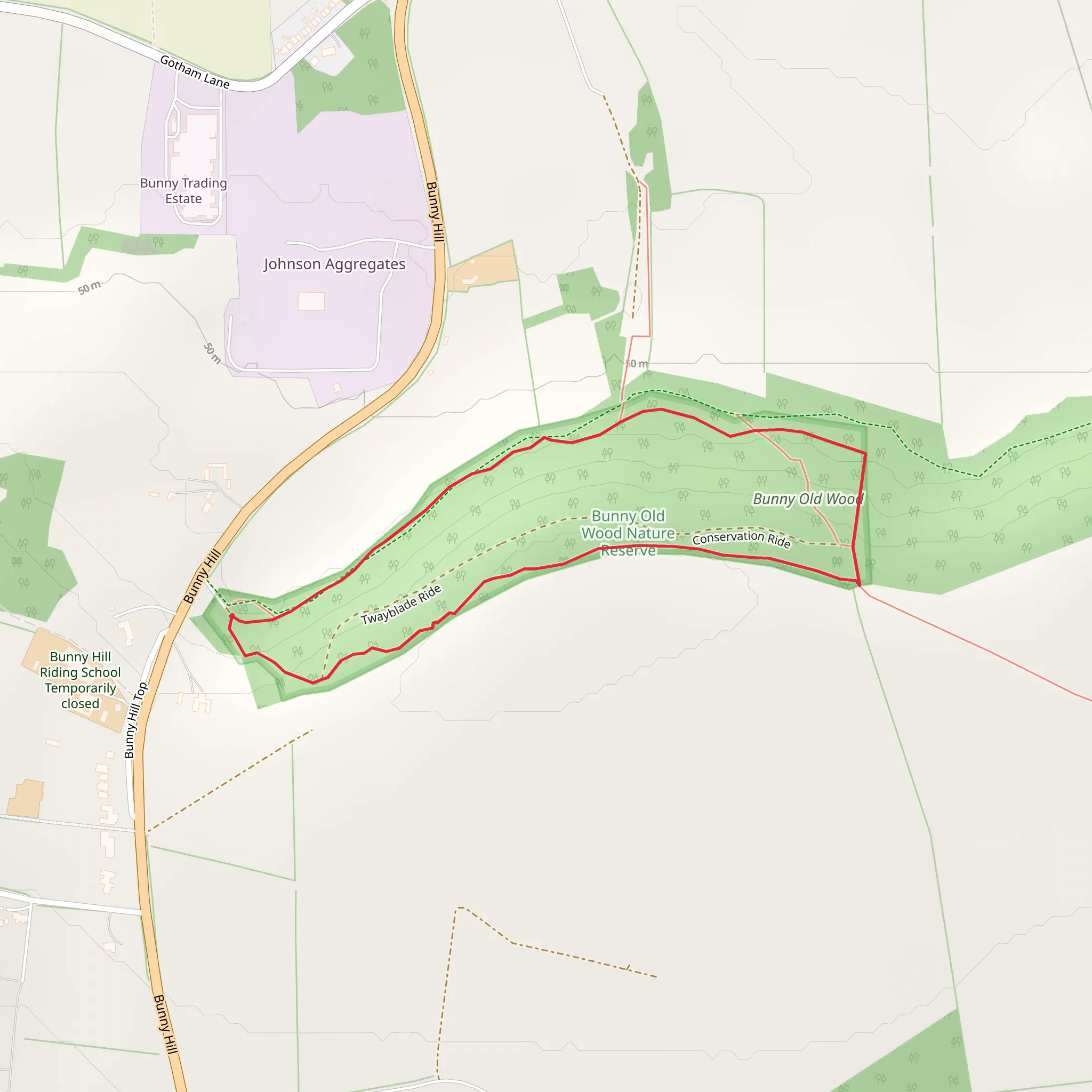 Bunny Old Wood Nature Reserve Loop mobile static map