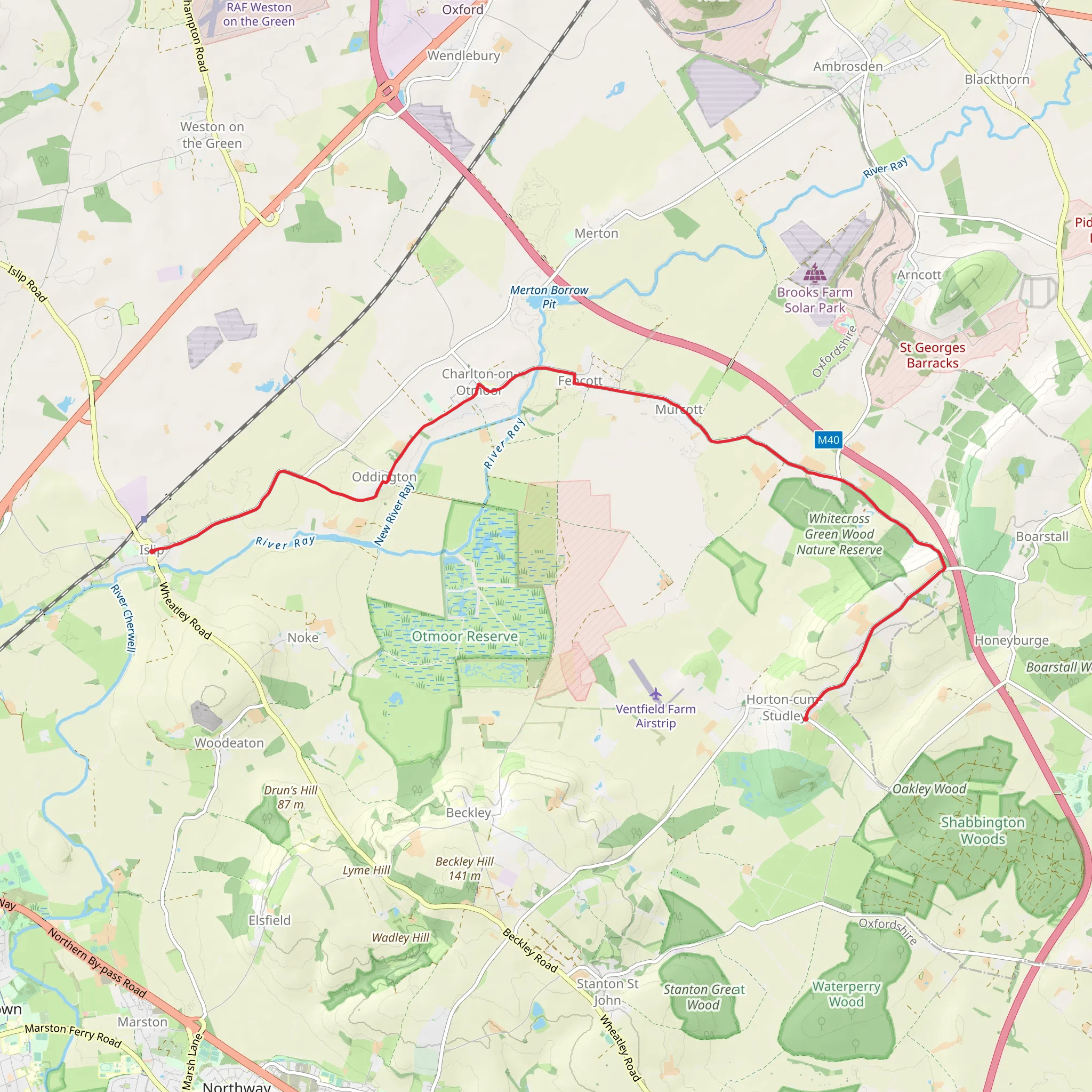 Islip to Horton cum Studley Walk mobile static map