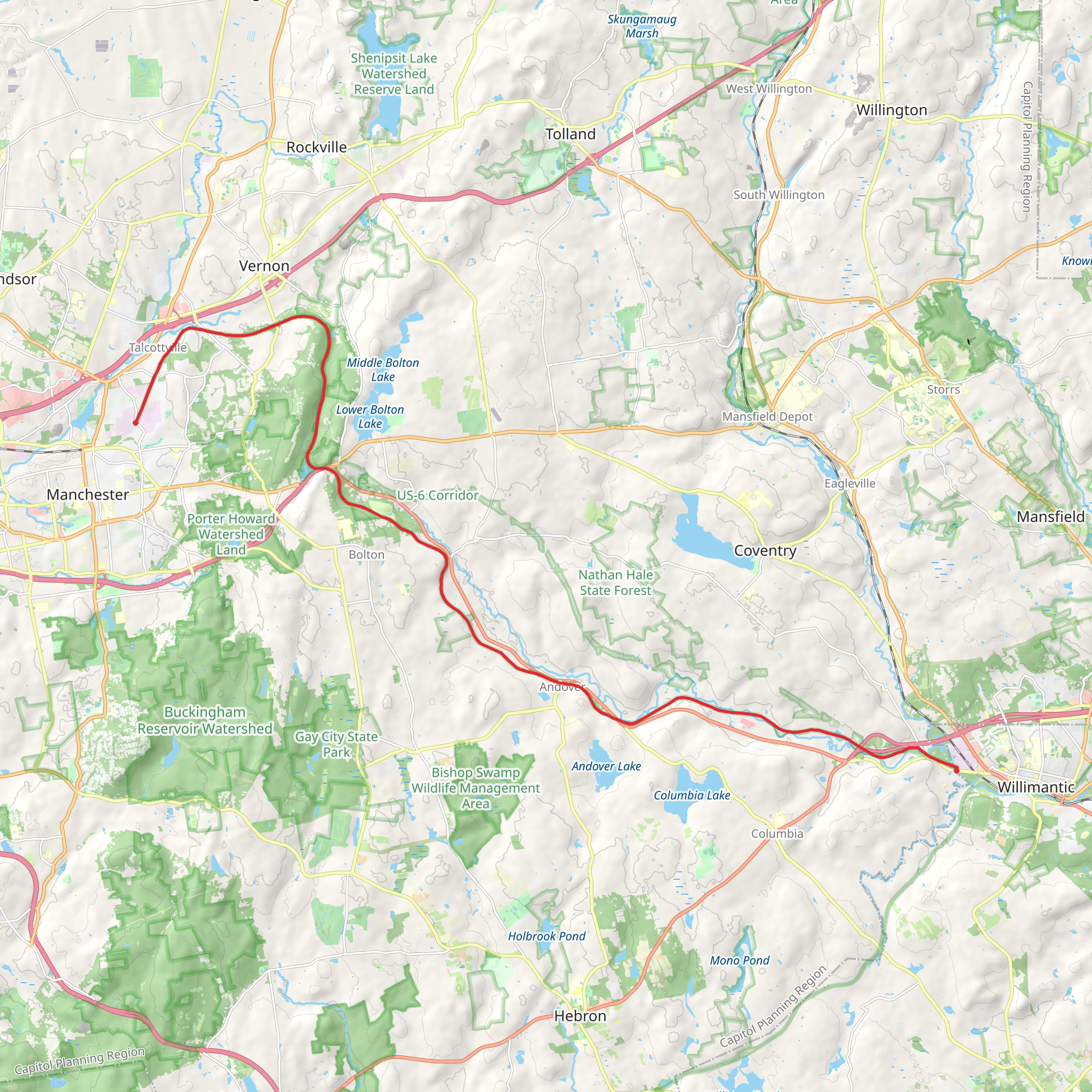 Hop River State Park Trail mobile static map