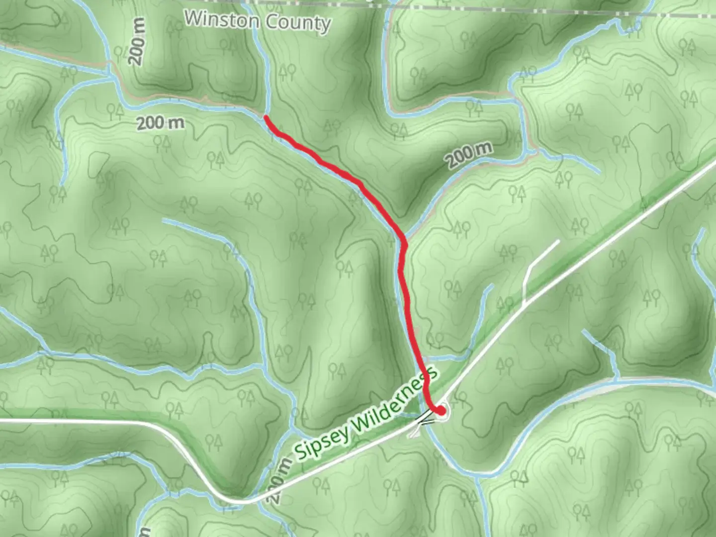 An image depicting the trail Borden Creek Wild Hiking and Sipsey Wild Hiking Trail and its surrounding area.