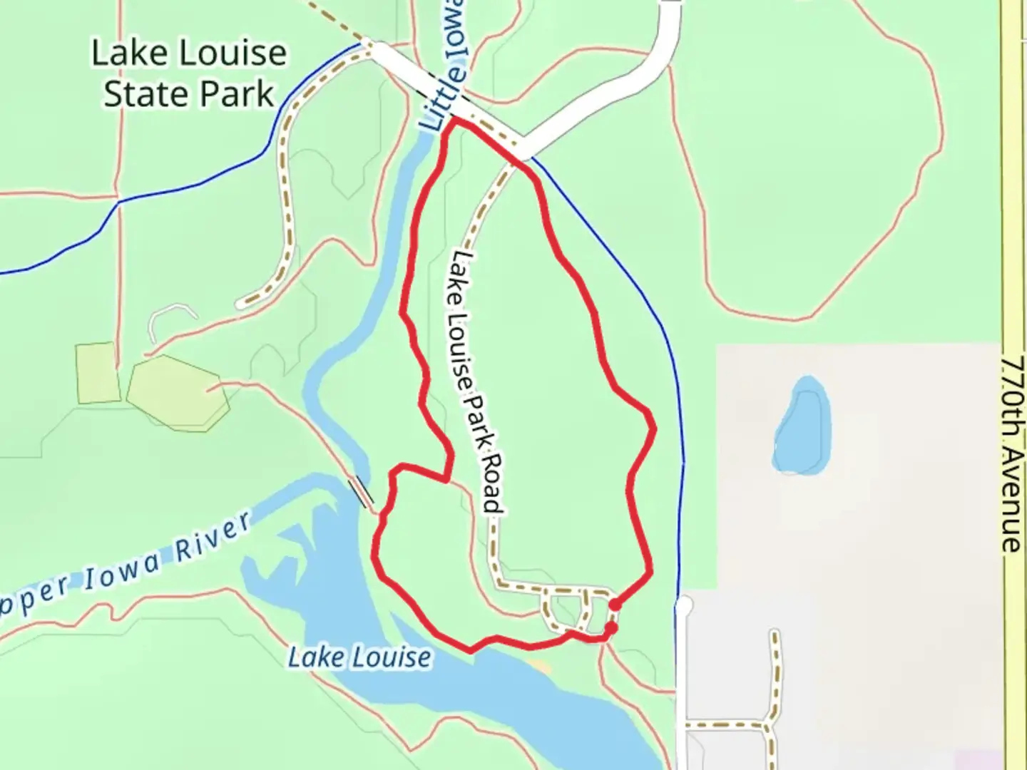 An image depicting the trail Upper Iowa River Loop and its surrounding area.