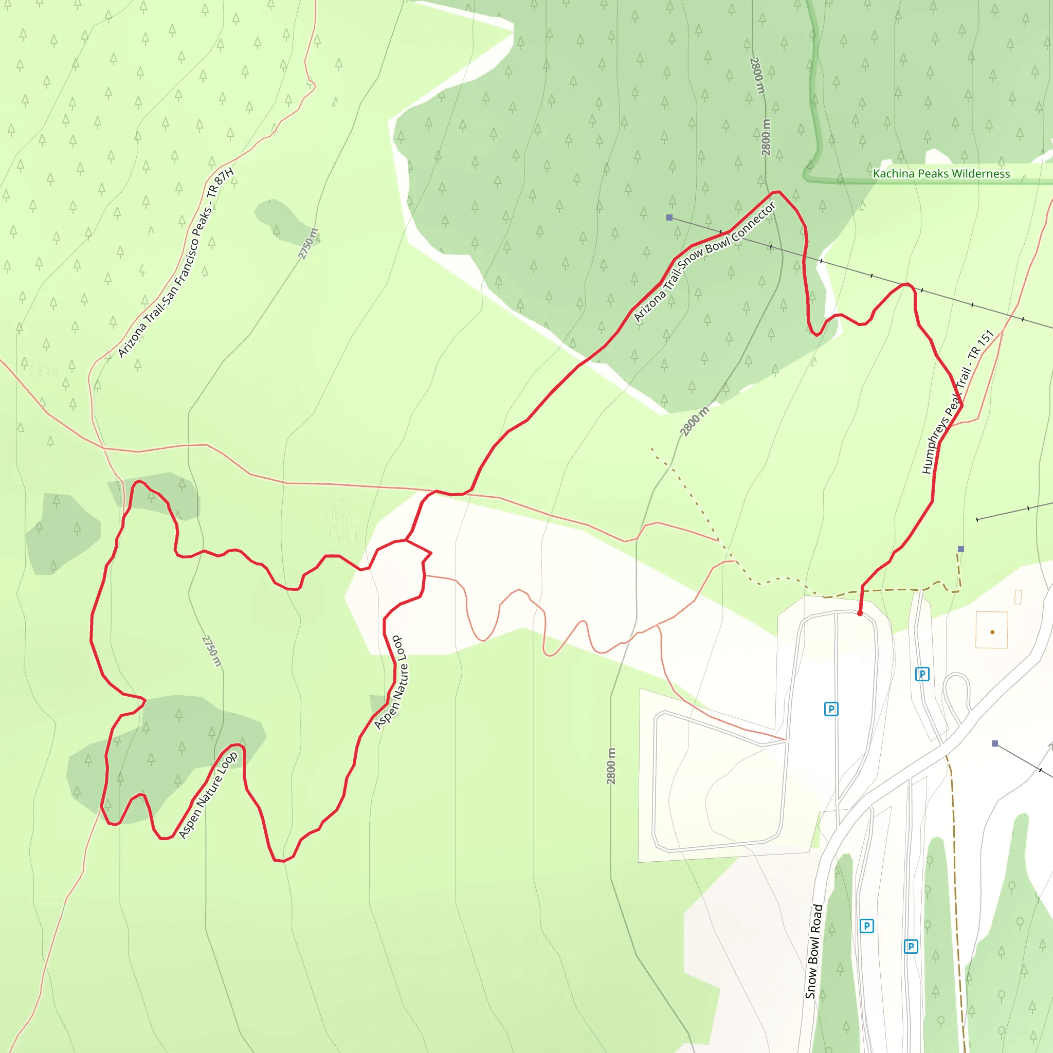 Aspen Nature Loop via Arizona Trail - Snow Bowl Connector mobile static map