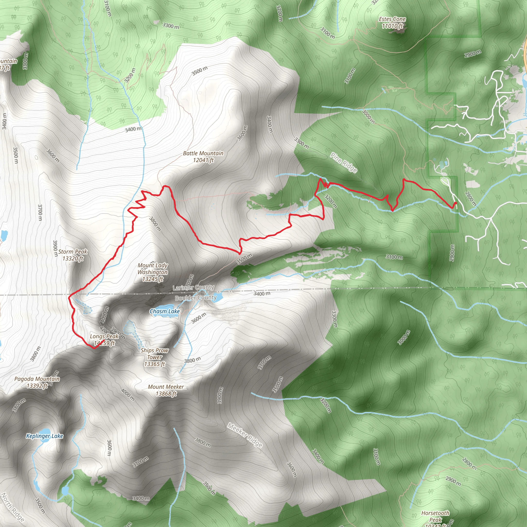 Longs Peak, The Keyhole and Longs Peak Trail mobile static map