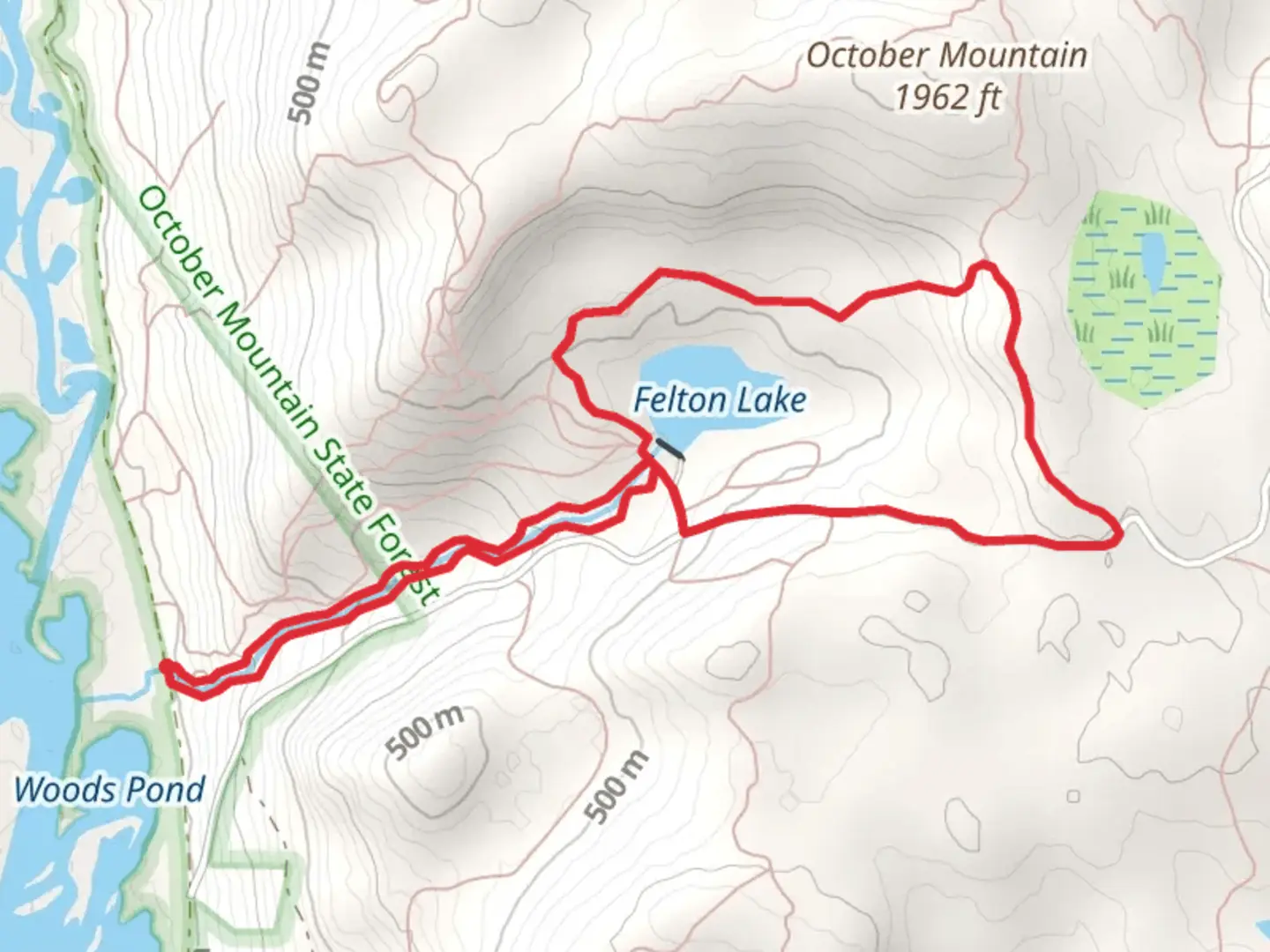 An image depicting the trail Felton Lake via Gorge Trail and its surrounding area.