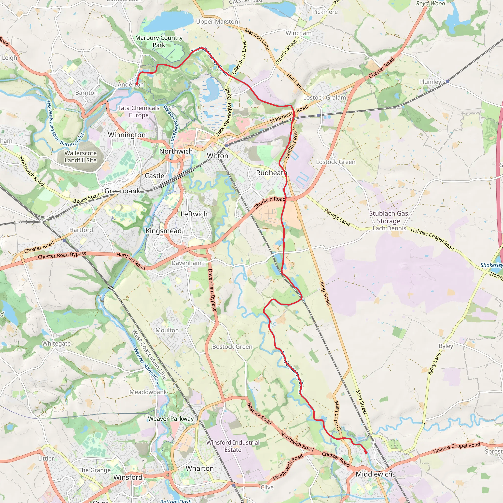 Middlewich to Anderton Walk mobile static map