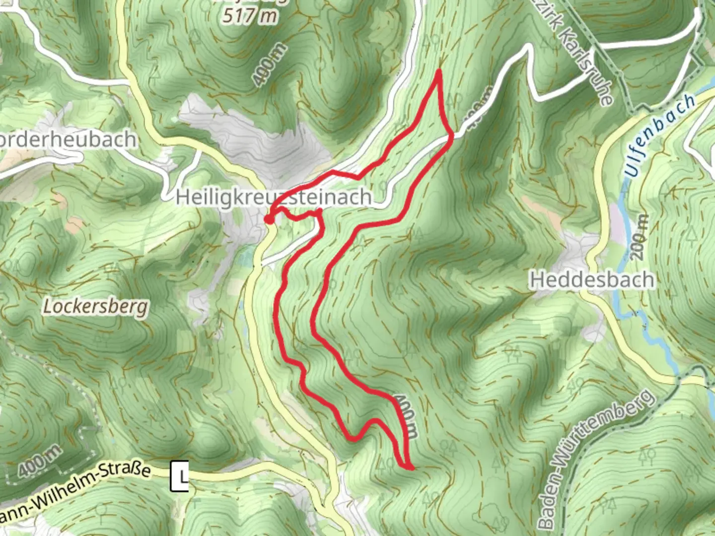 An image depicting the trail Weinweg and Grosser Adlersteinweg and its surrounding area.
