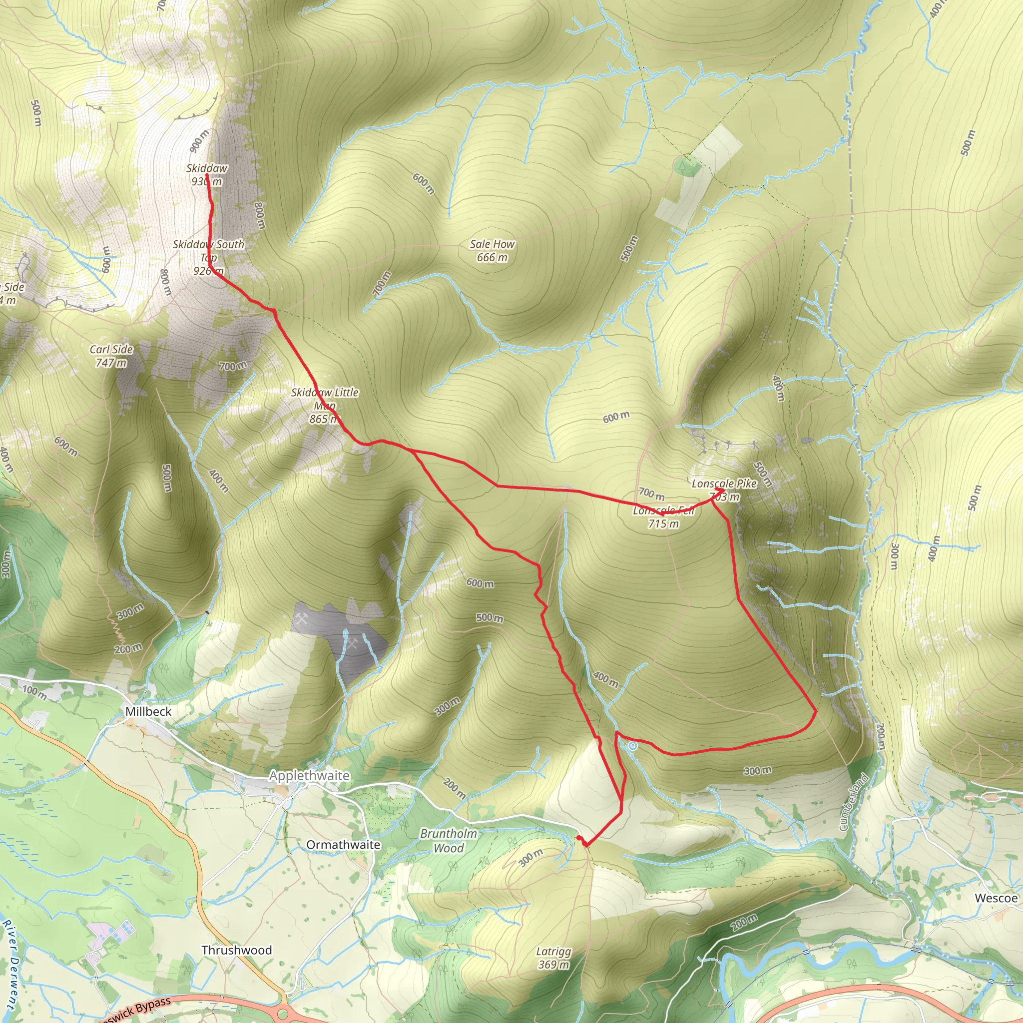 Lonsdale fell, Pike, Skiddaw, little man and South Top mobile static map