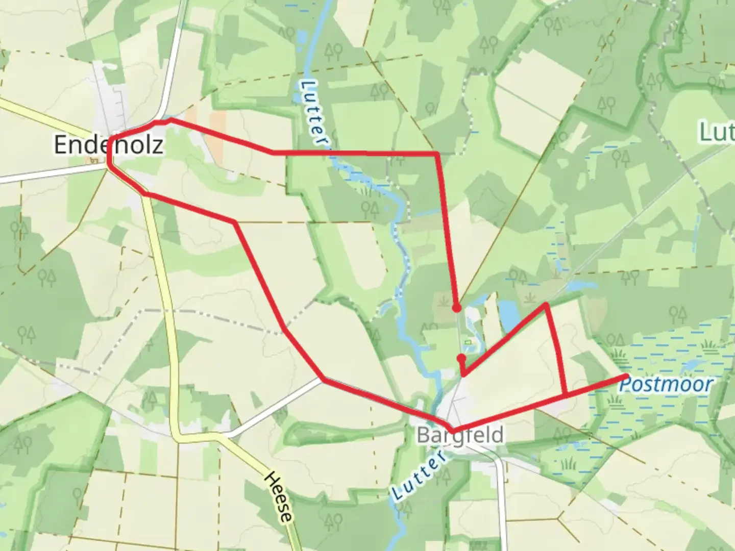 An image depicting the trail Suedheide Kuehe in Halbtrauer and its surrounding area.
