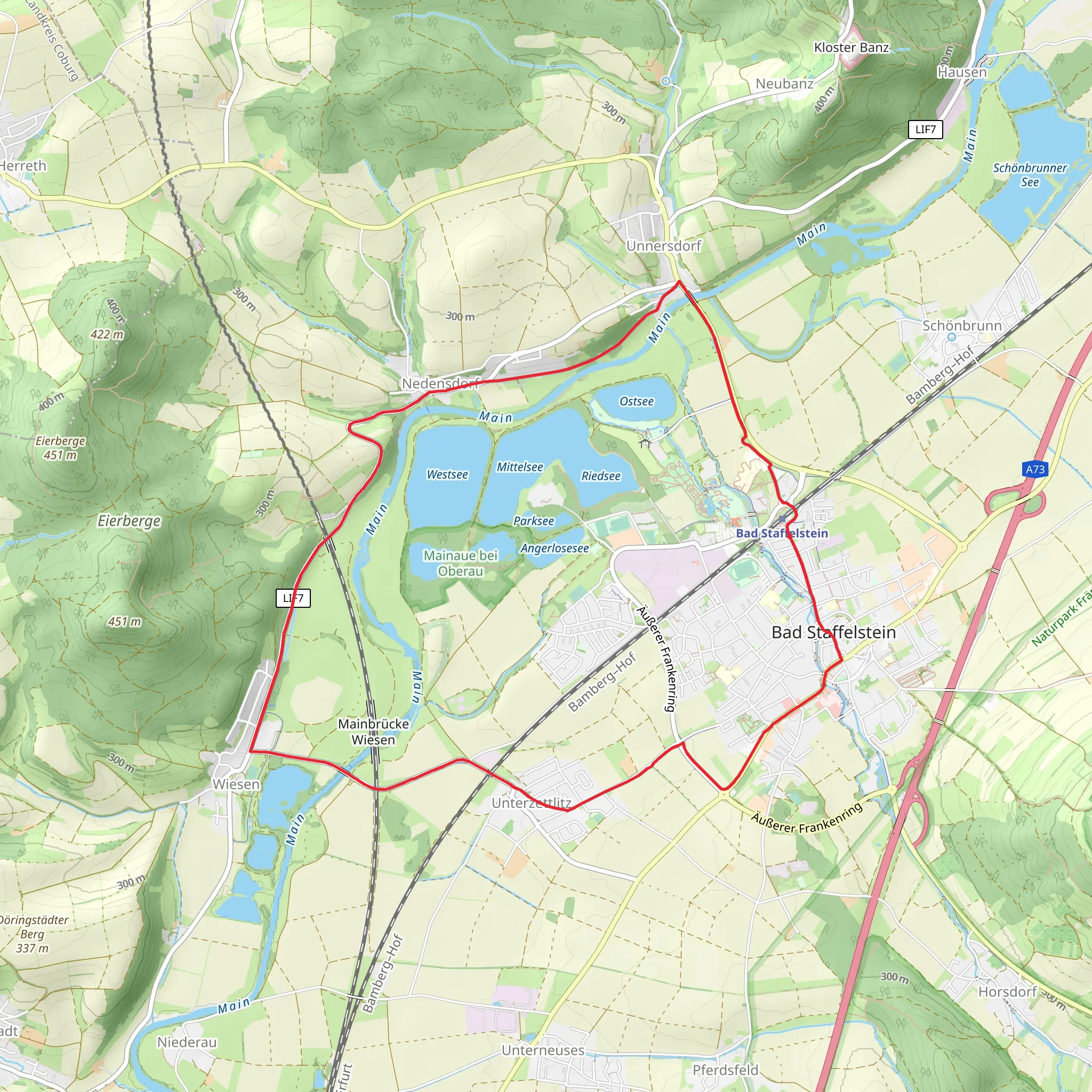 Bad Staffelstein and Nedensdorf Loop via River Main and Worthersee mobile static map