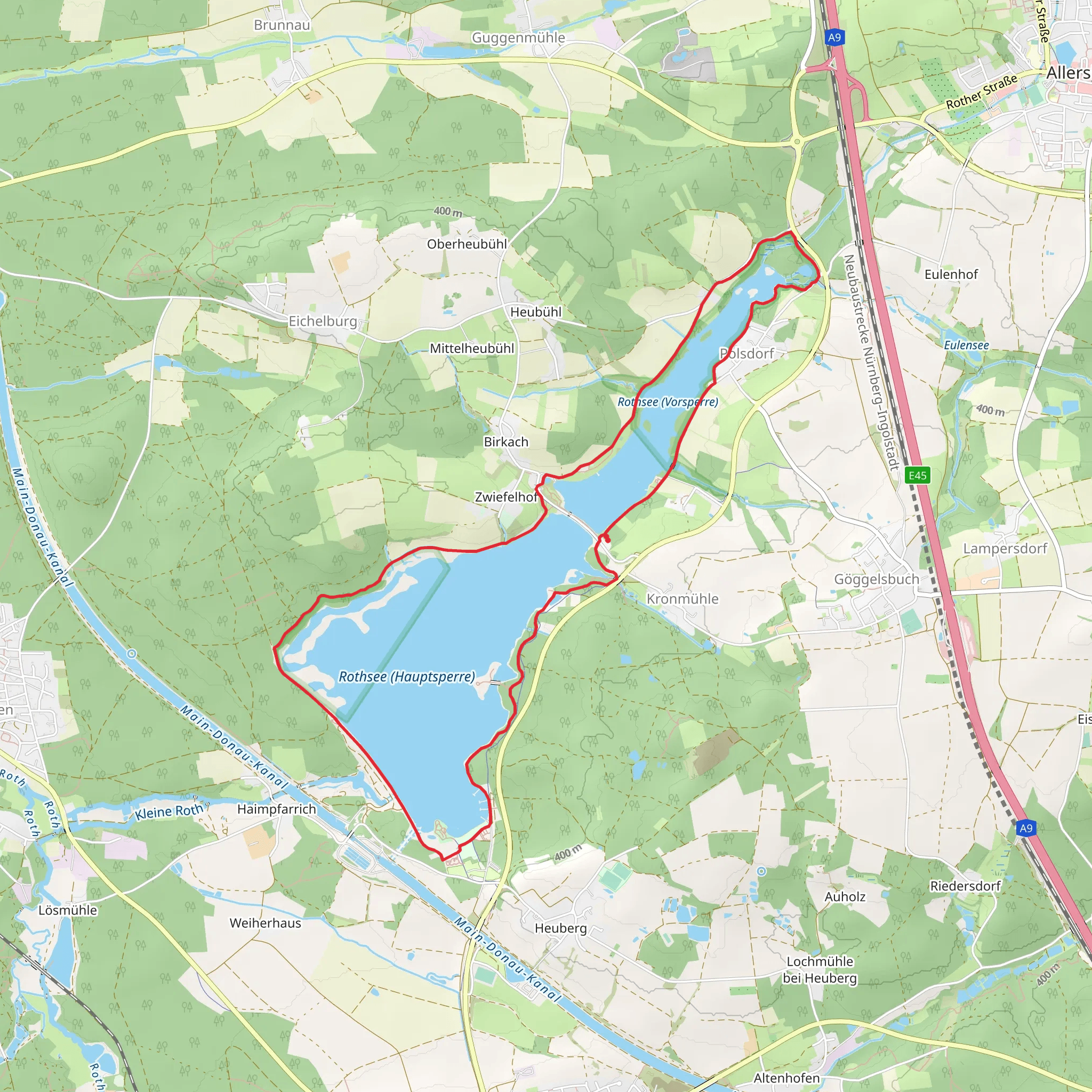 Rothsee via Fischlehrpfad and Quellen am Rothsee mobile static map