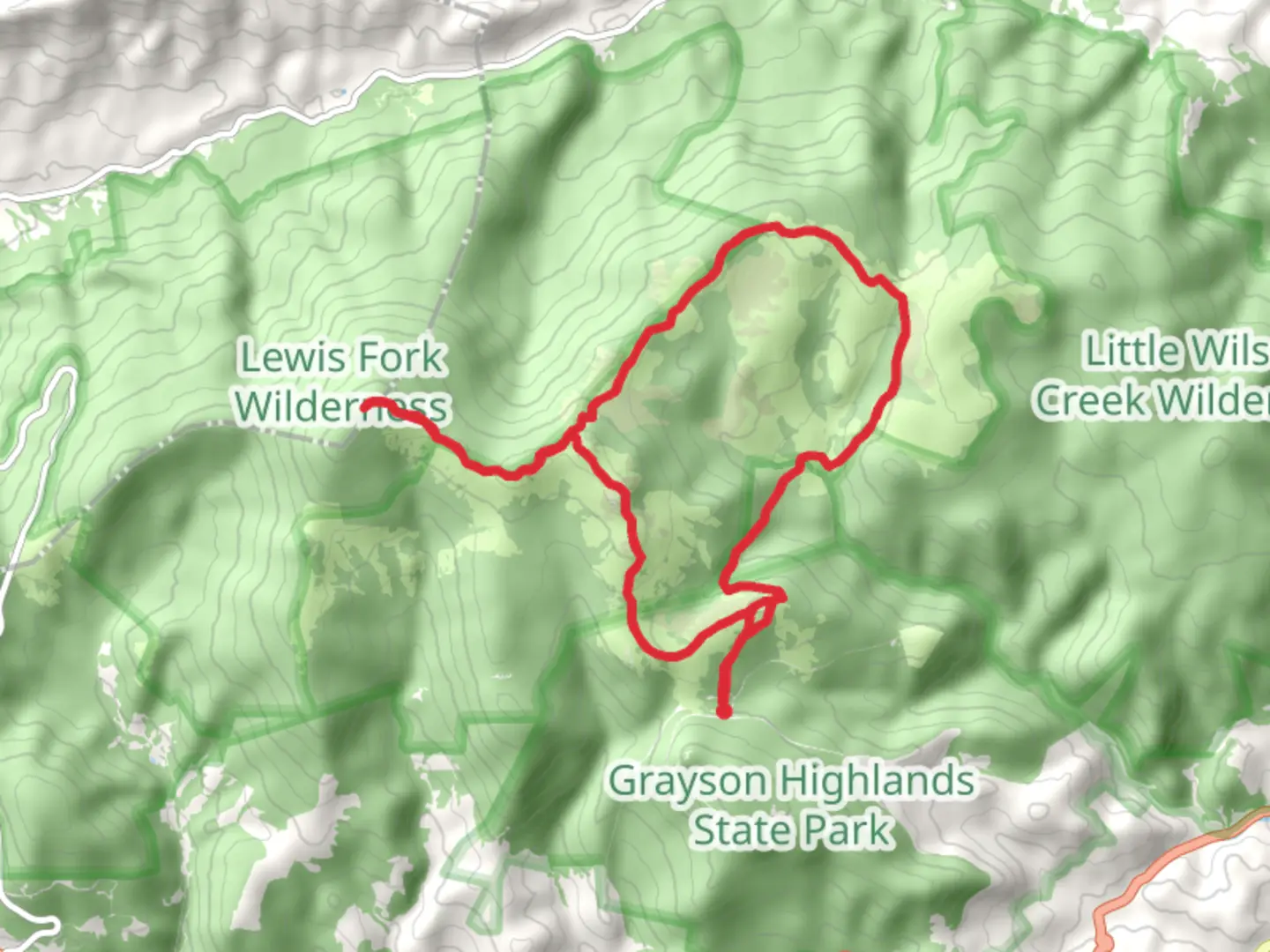 An image depicting the trail Wilburn Ridge and Mount Rogers Loop via Appalachian Trail and its surrounding area.