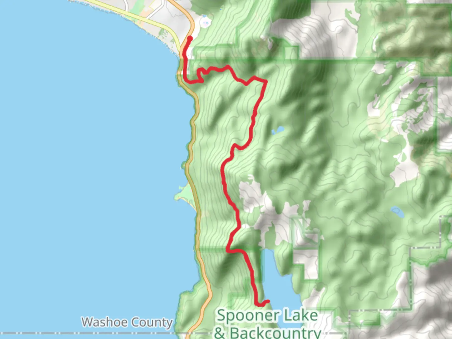 An image depicting the trail Mill Creek Road and Marlette Flume Trail and its surrounding area.