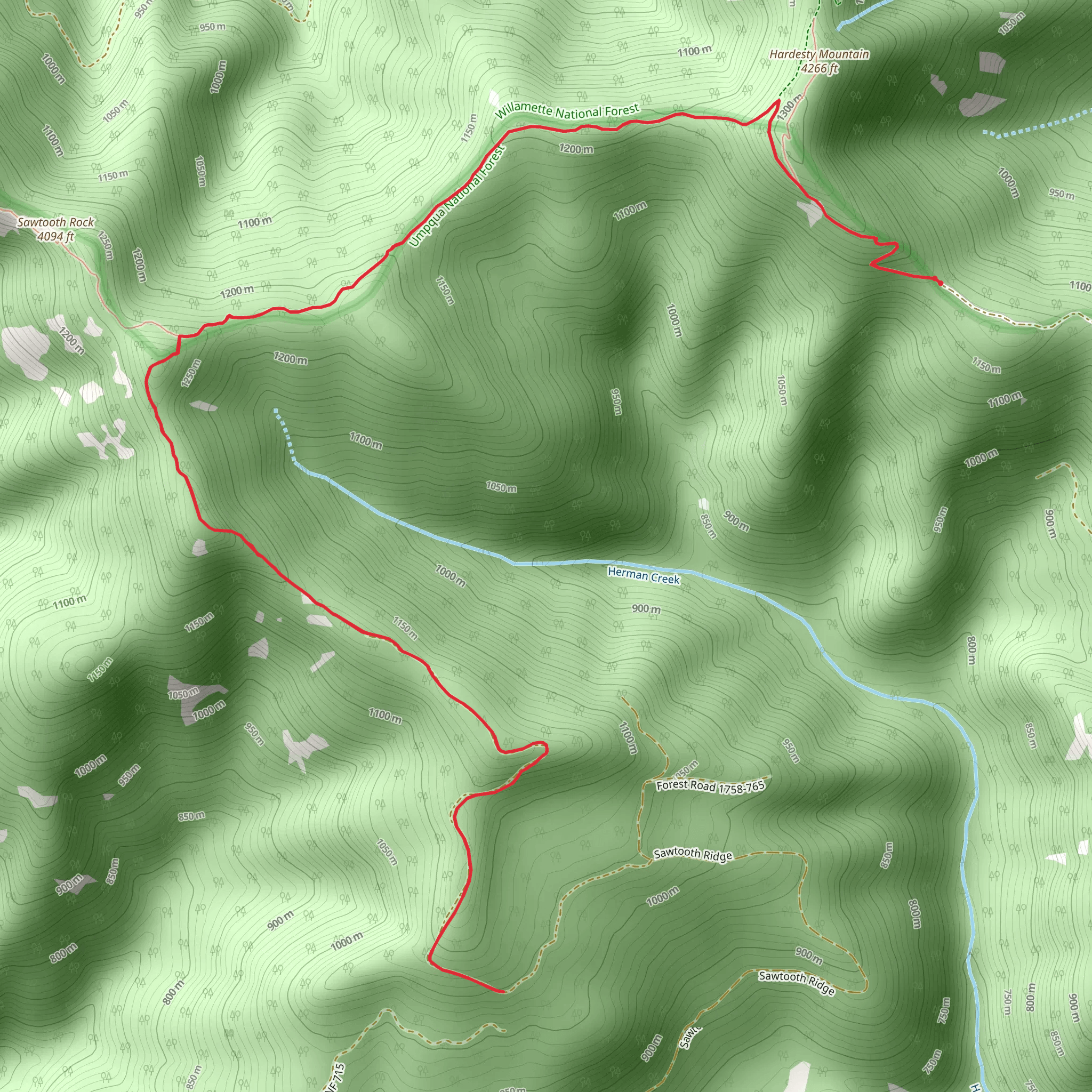 Hardesty Way Trail via Lost Creek Trail mobile static map