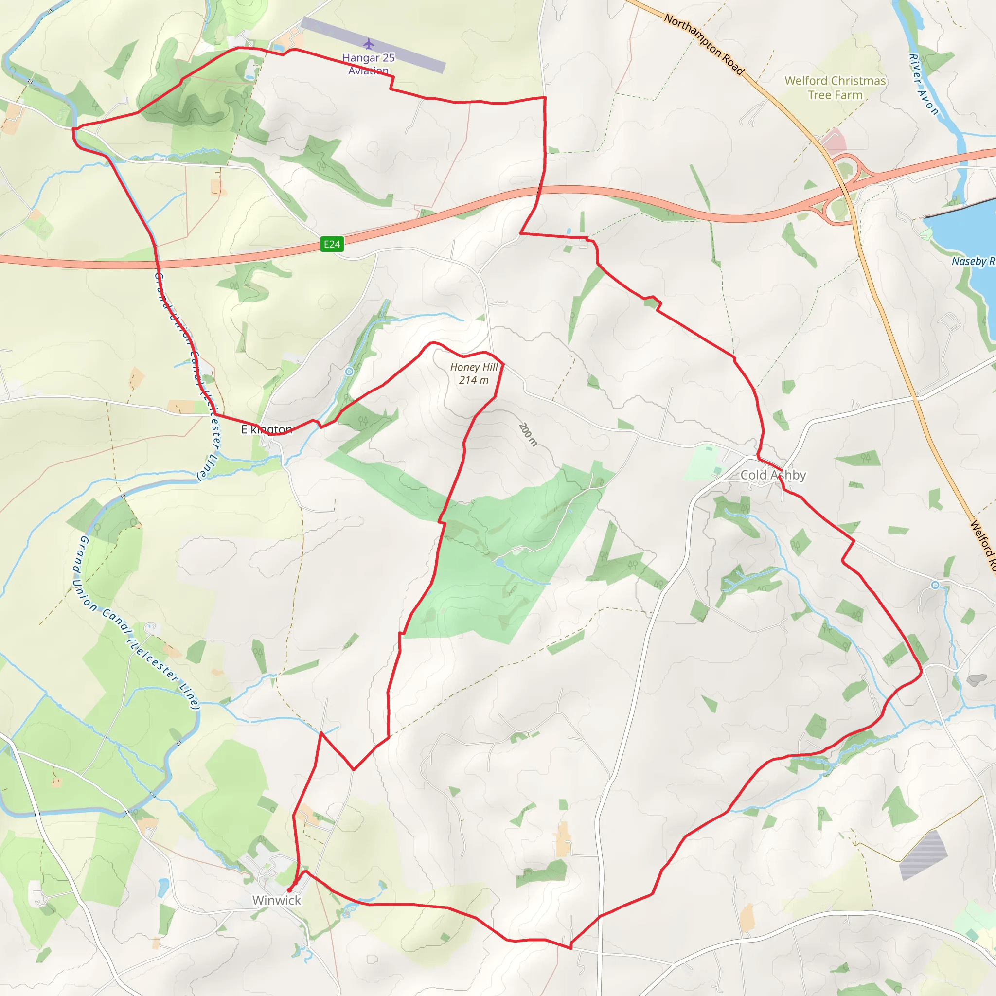 Elkington - Grand Union Canal and Cold Ashby from Winwick mobile static map