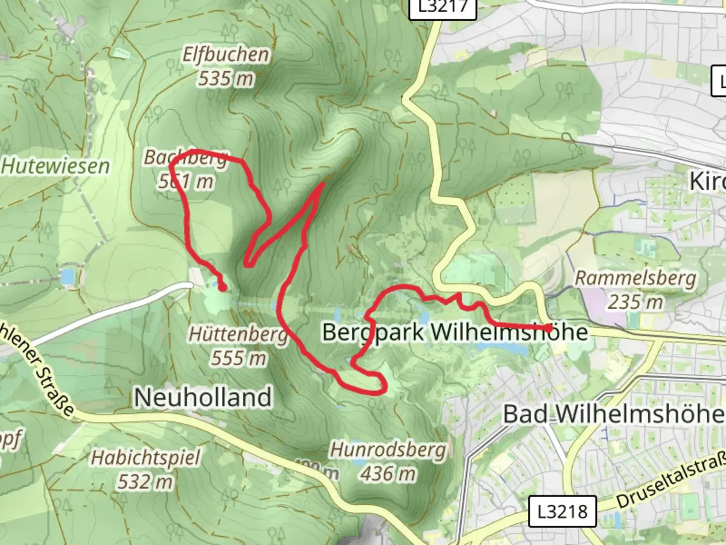 An image depicting the trail Entenfang and Bachberg via Kasselsteig and Prinzenweg and its surrounding area.