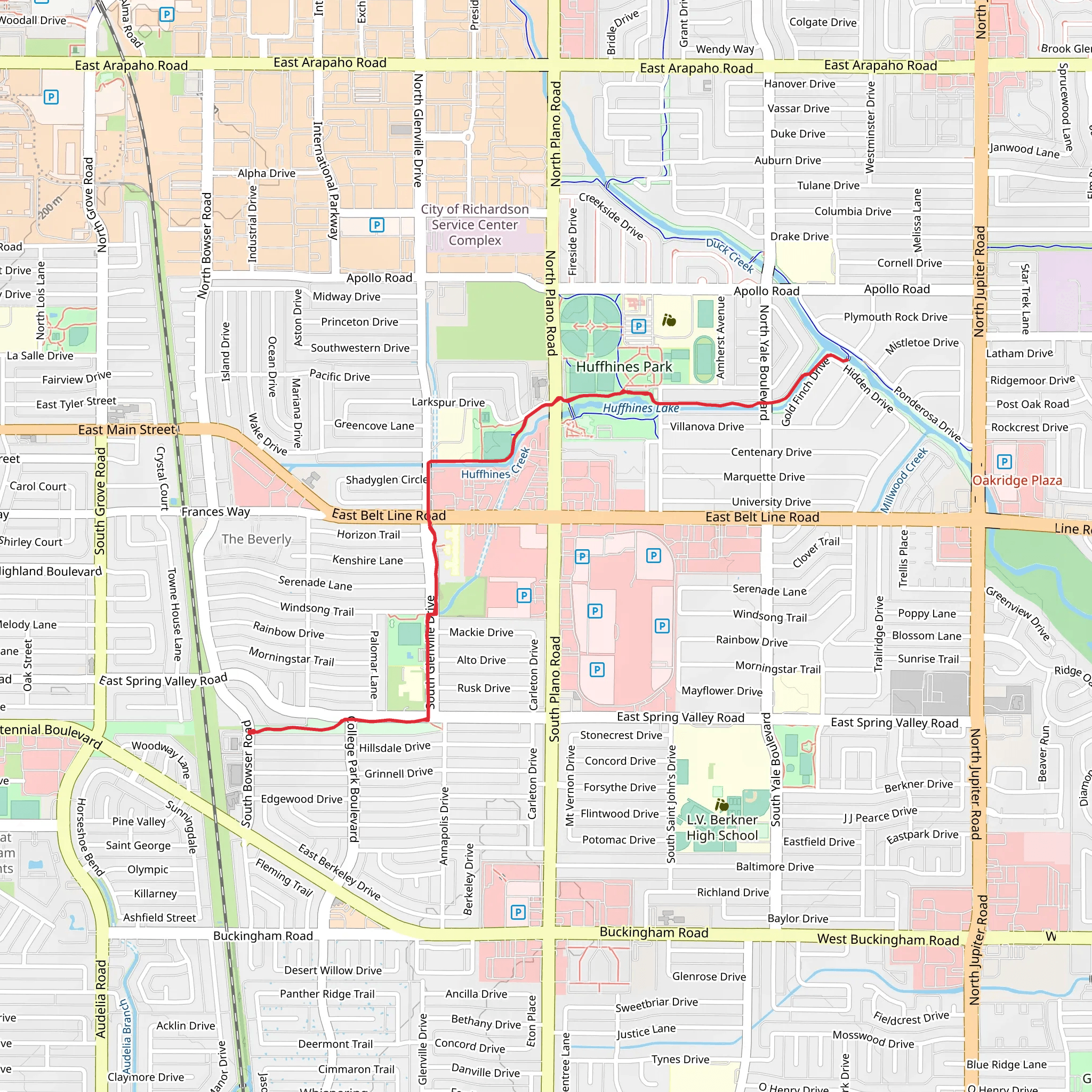 Huffhines Creek Walk from South Bowser Road mobile static map