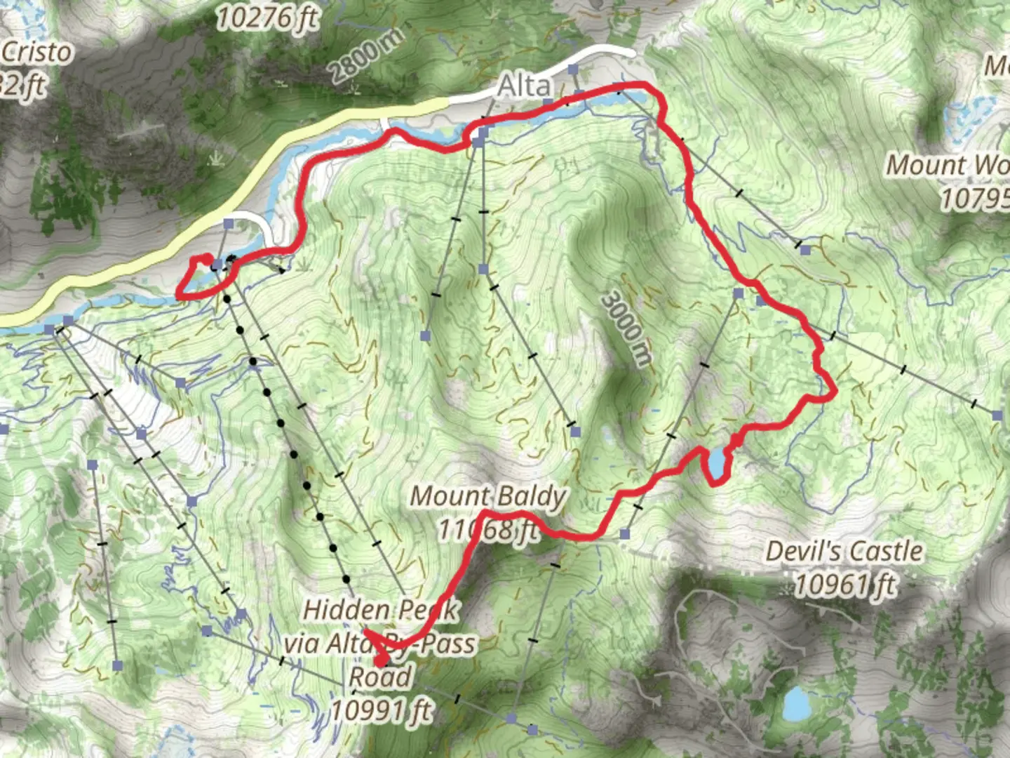 An image depicting the trail Mount Baldy and Secret Lake via Upper Albion Meadows Trail and its surrounding area.