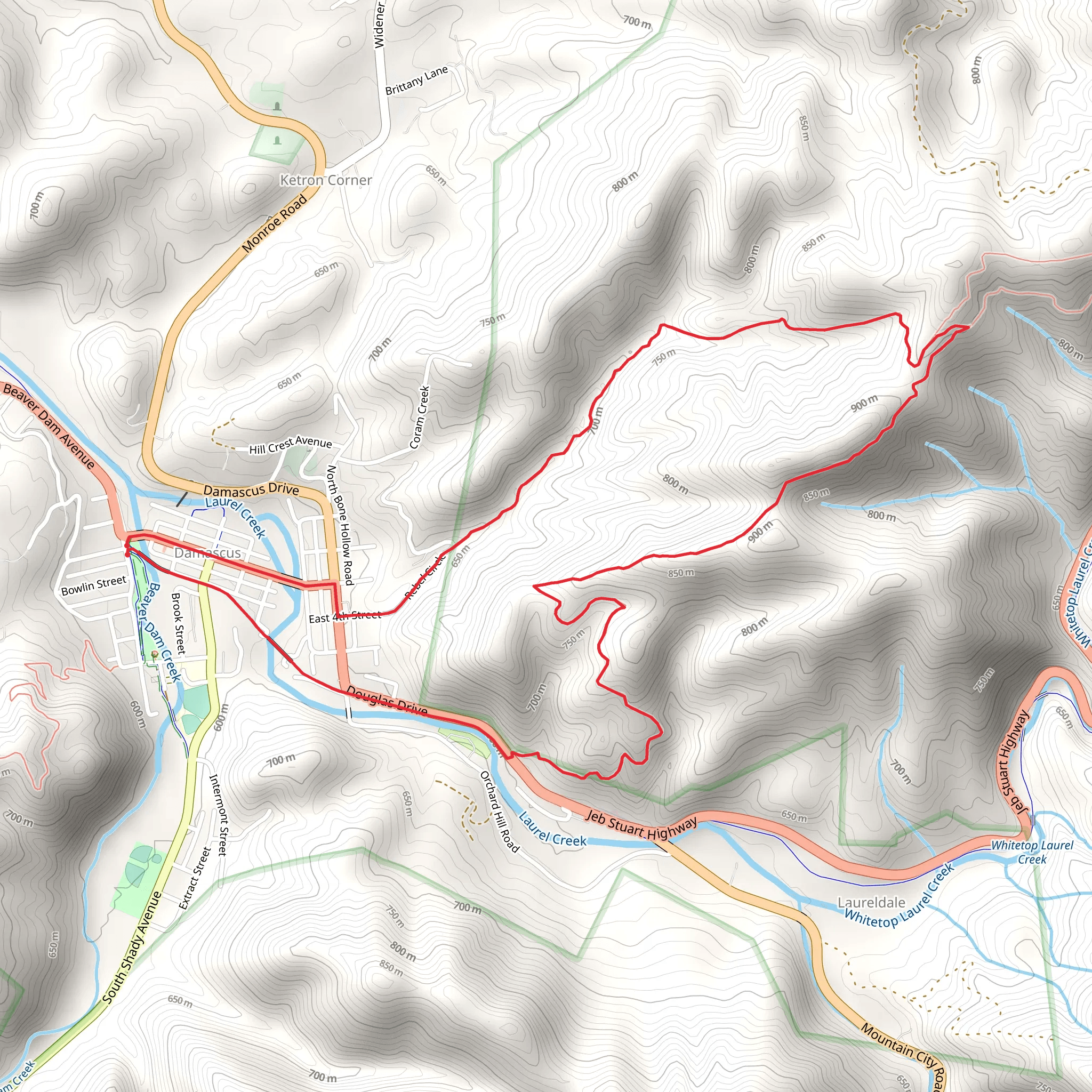 Virginia Creeper Trail and Appalachian Loop Trail mobile static map