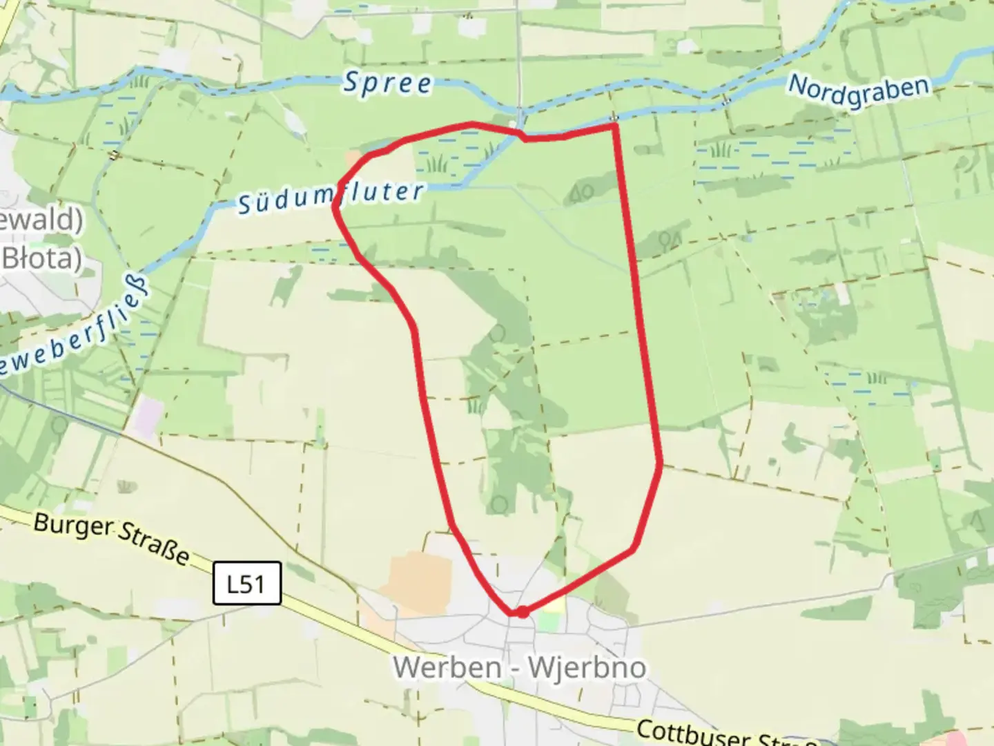 An image depicting the trail Rundwanderweg Werben and its surrounding area.