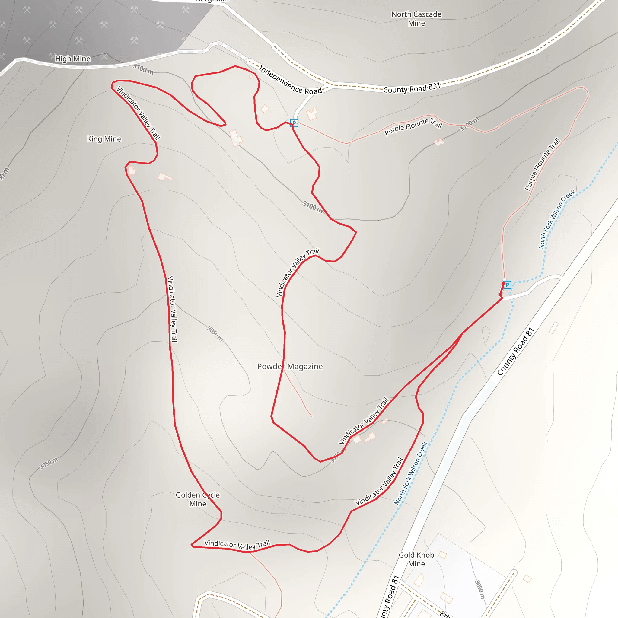 Vindicator Valley Loop Trail mobile static map