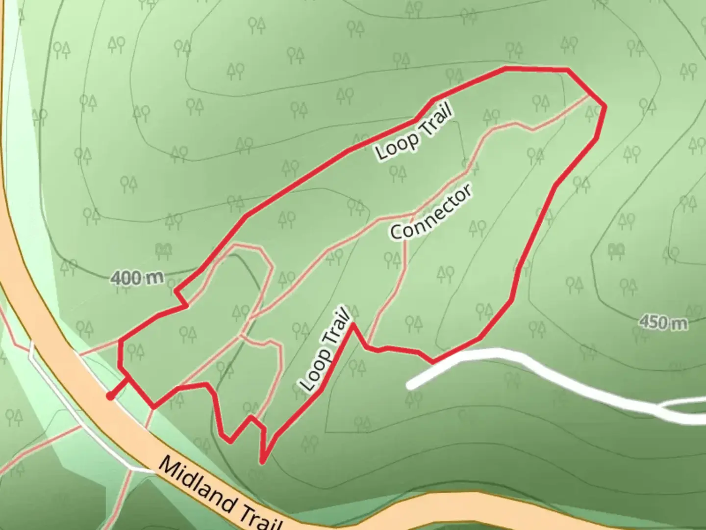 An image depicting the trail Midland Loop Trail and its surrounding area.