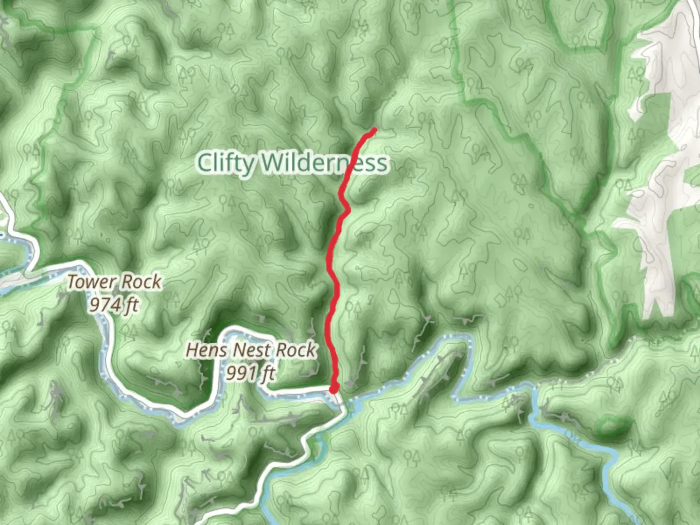 An image depicting the trail Copperas Creek and its surrounding area.