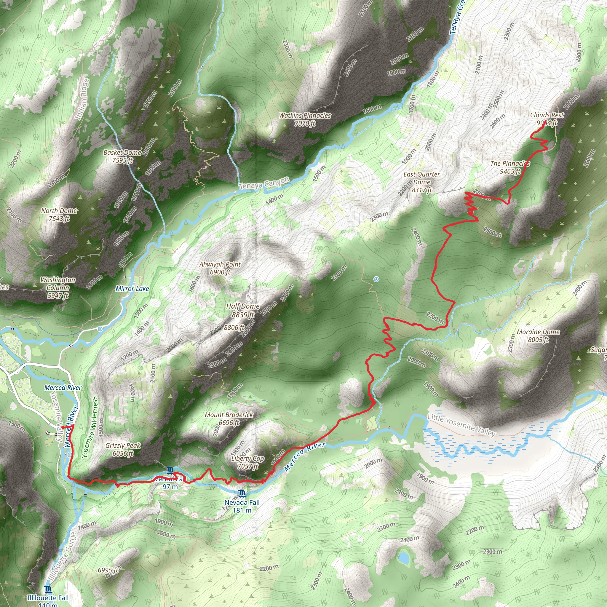 The Pinnacles and Clouds Rest Trail mobile static map