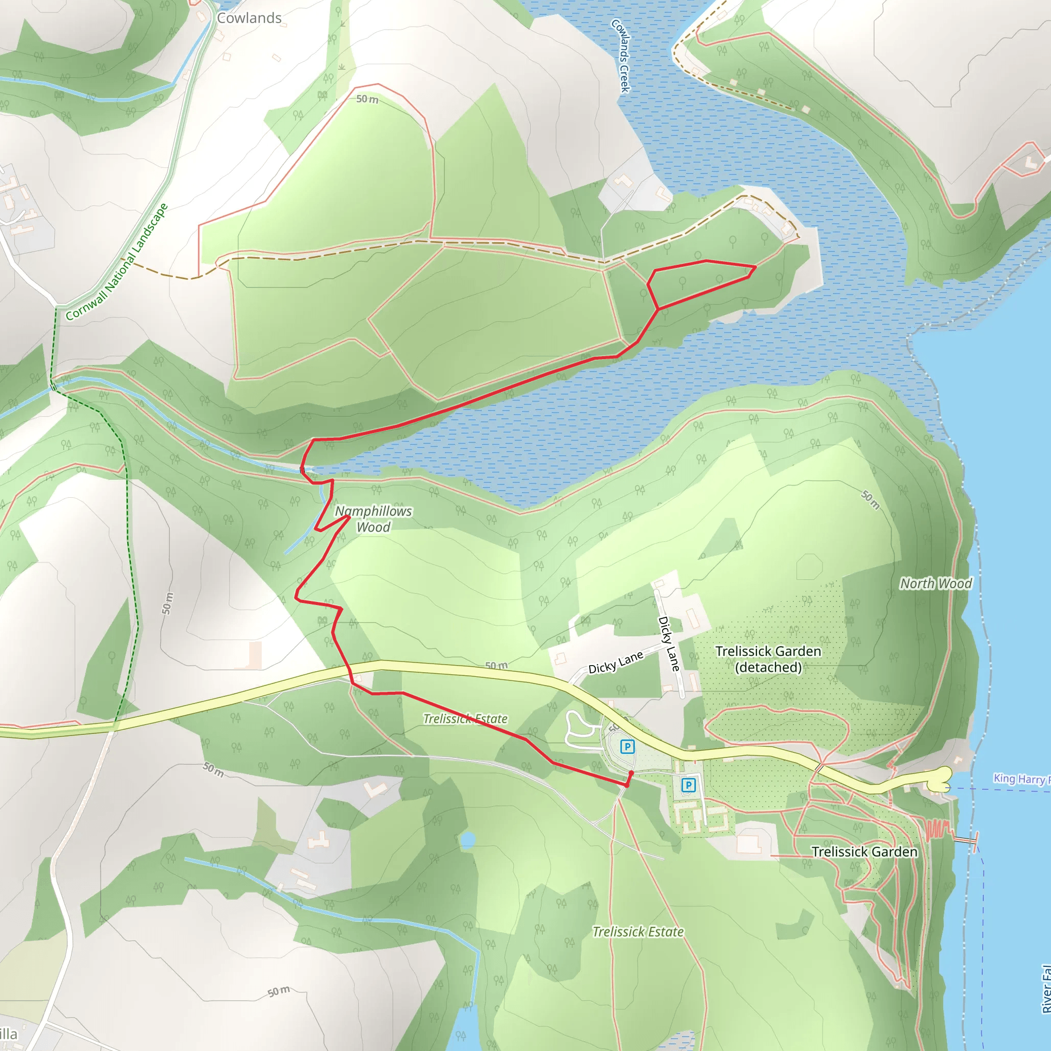 Trelissick's Secluded Stroll to Roundwood Quay mobile static map