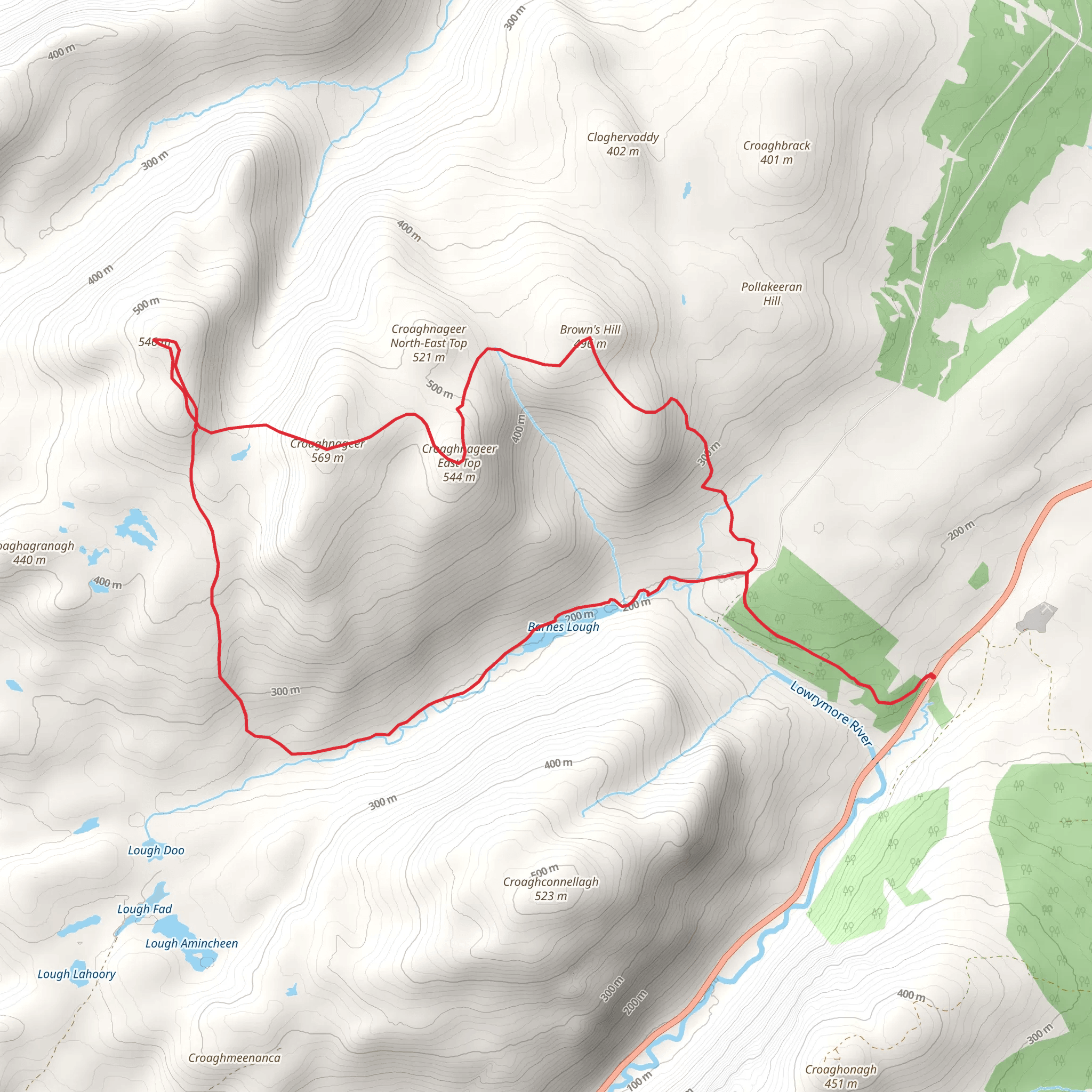 Brown's Hill and Croaghnageer Loop from Barnesmore Gap mobile static map