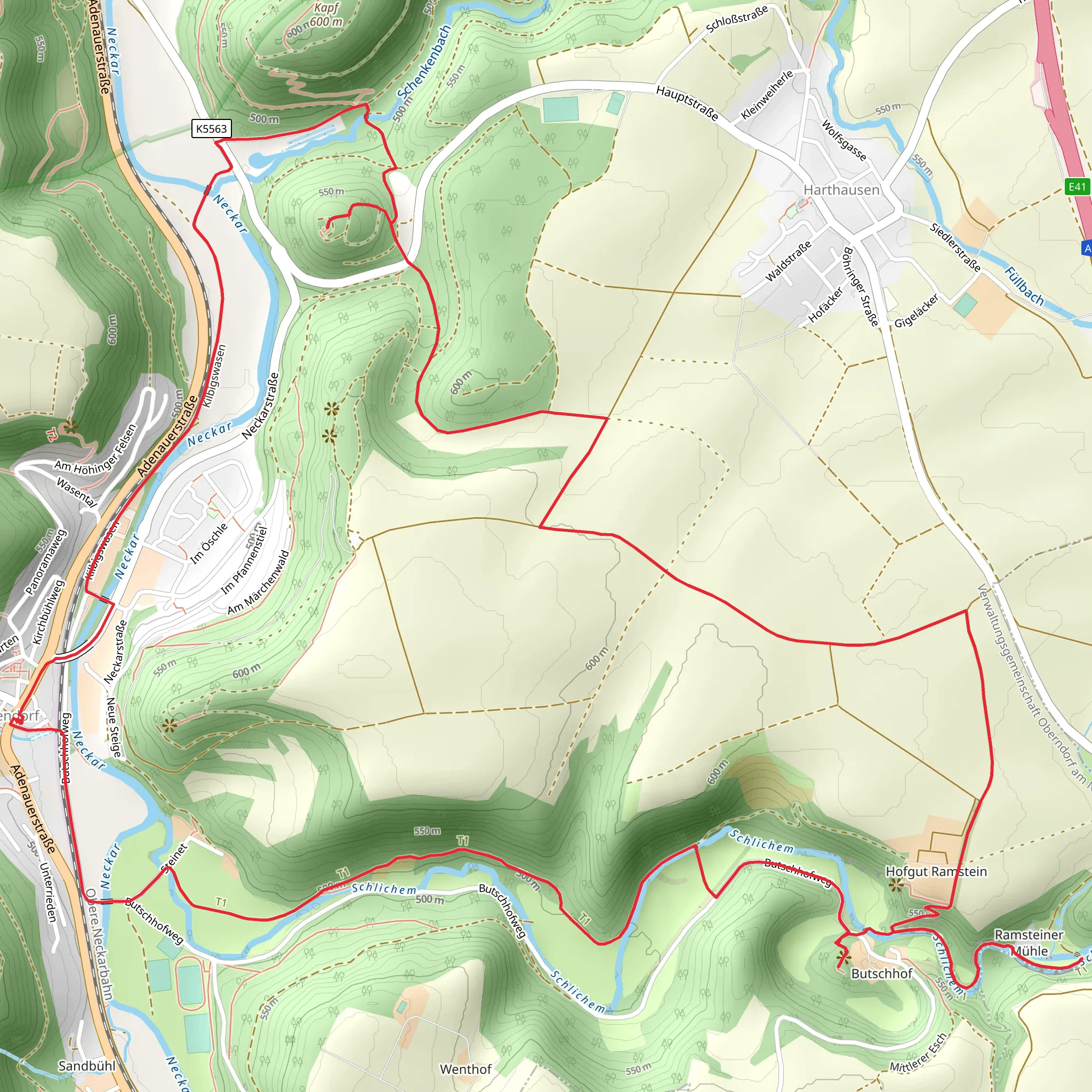 Burg Urslingen and Schlichemklamm via Roter Punkt Schenkenburg mobile static map
