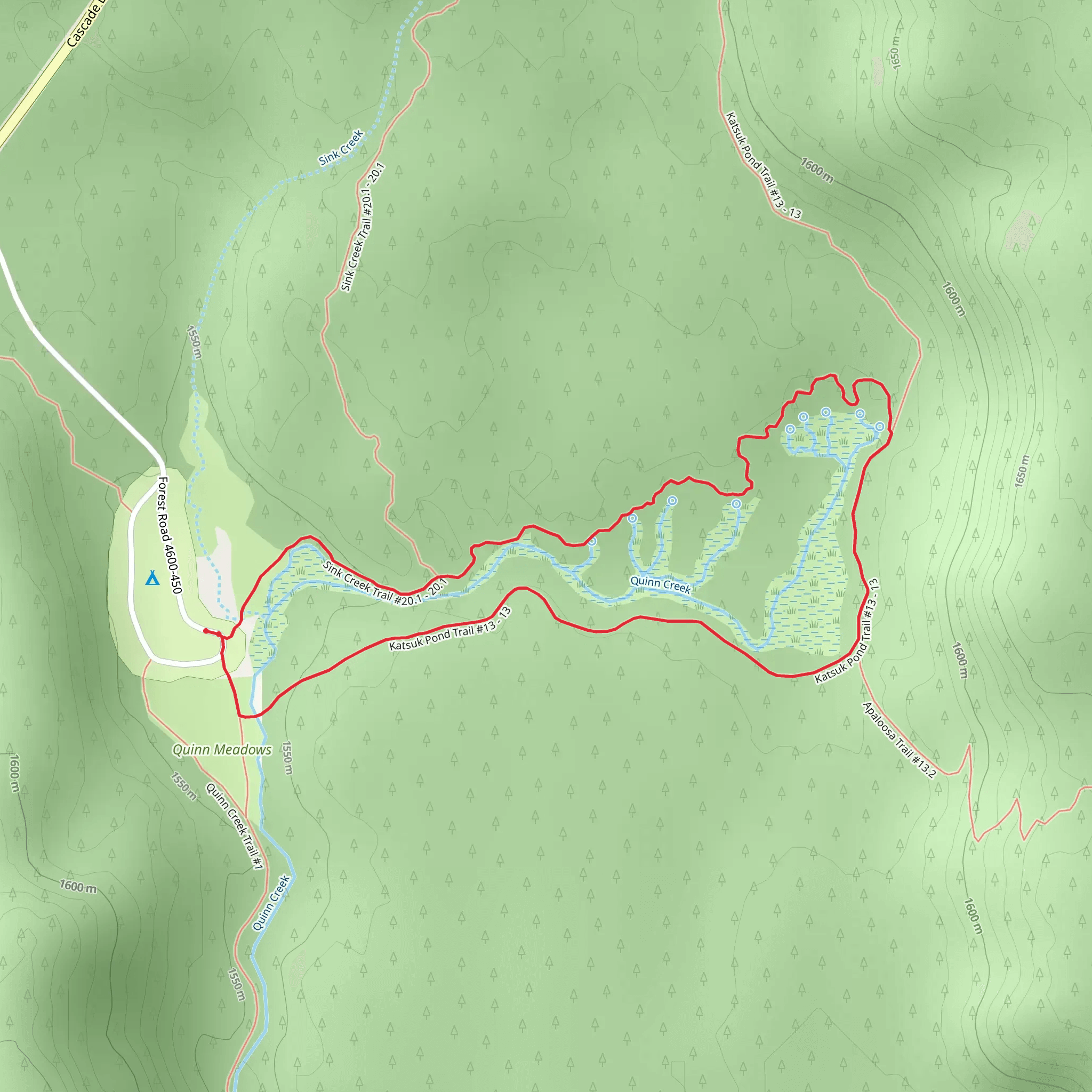 Sink Creek, Quinn Springs and Katsuk Pond Loop Trail mobile static map