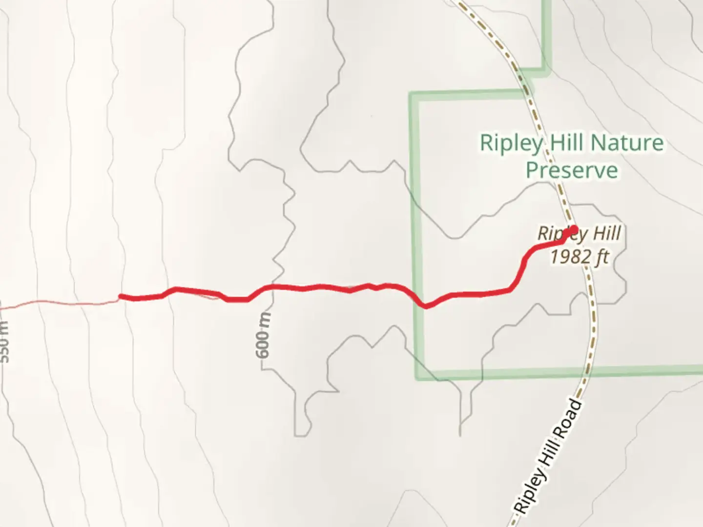 An image depicting the trail Ripley Hill West Trail and its surrounding area.