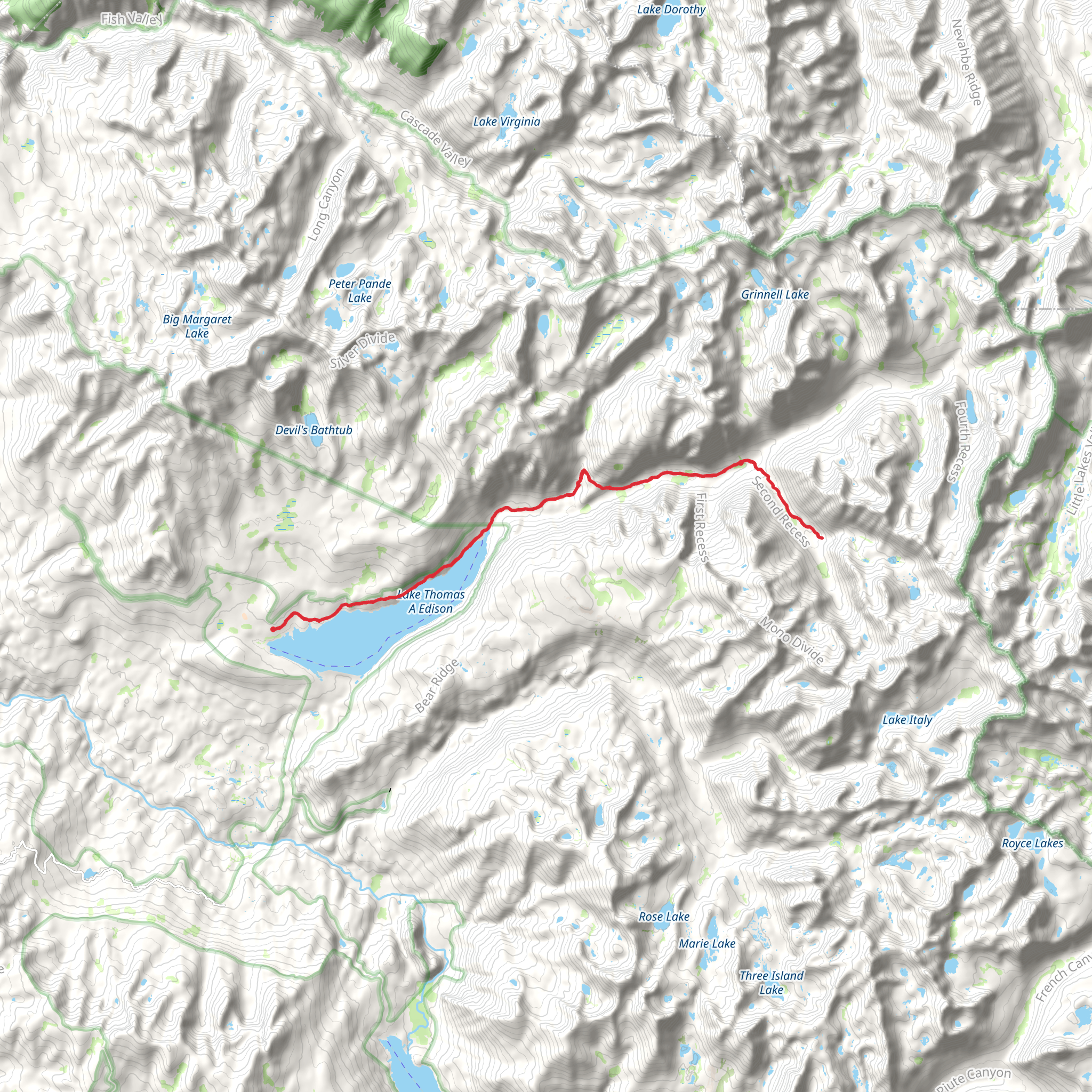 Second Recess Via Mono Creek Via John Muir Trail mobile static map