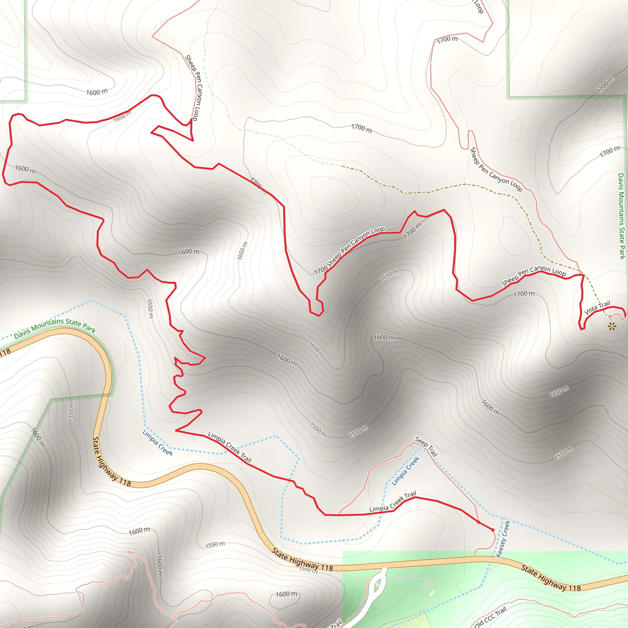 Sheep Pen Canyon and Limpia Creek Trail mobile static map