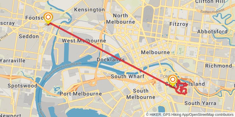 A map preview of the recording Hike on Royal Botanic Gardens Melbourne Walk.