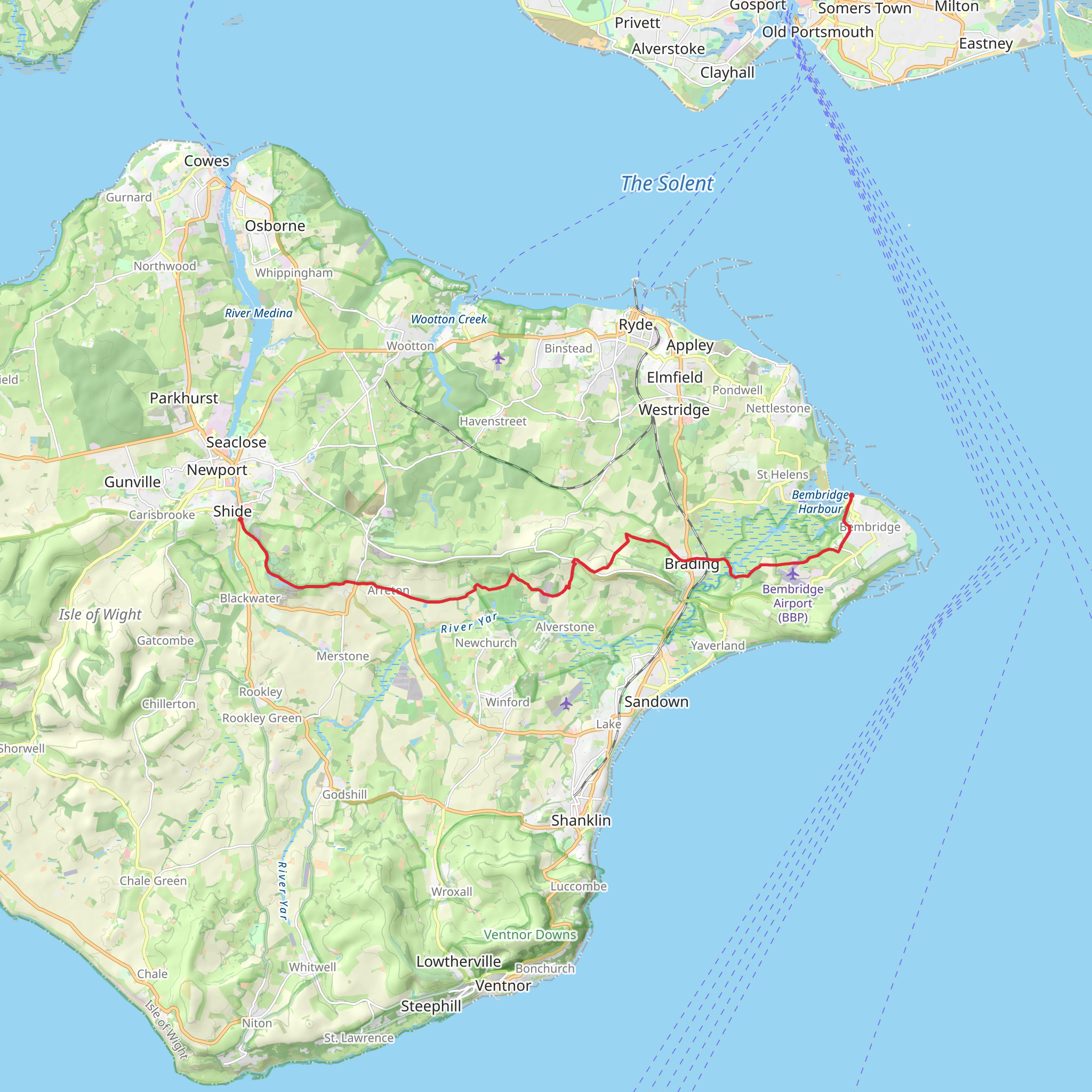 Bembridge to Newport Walk mobile static map