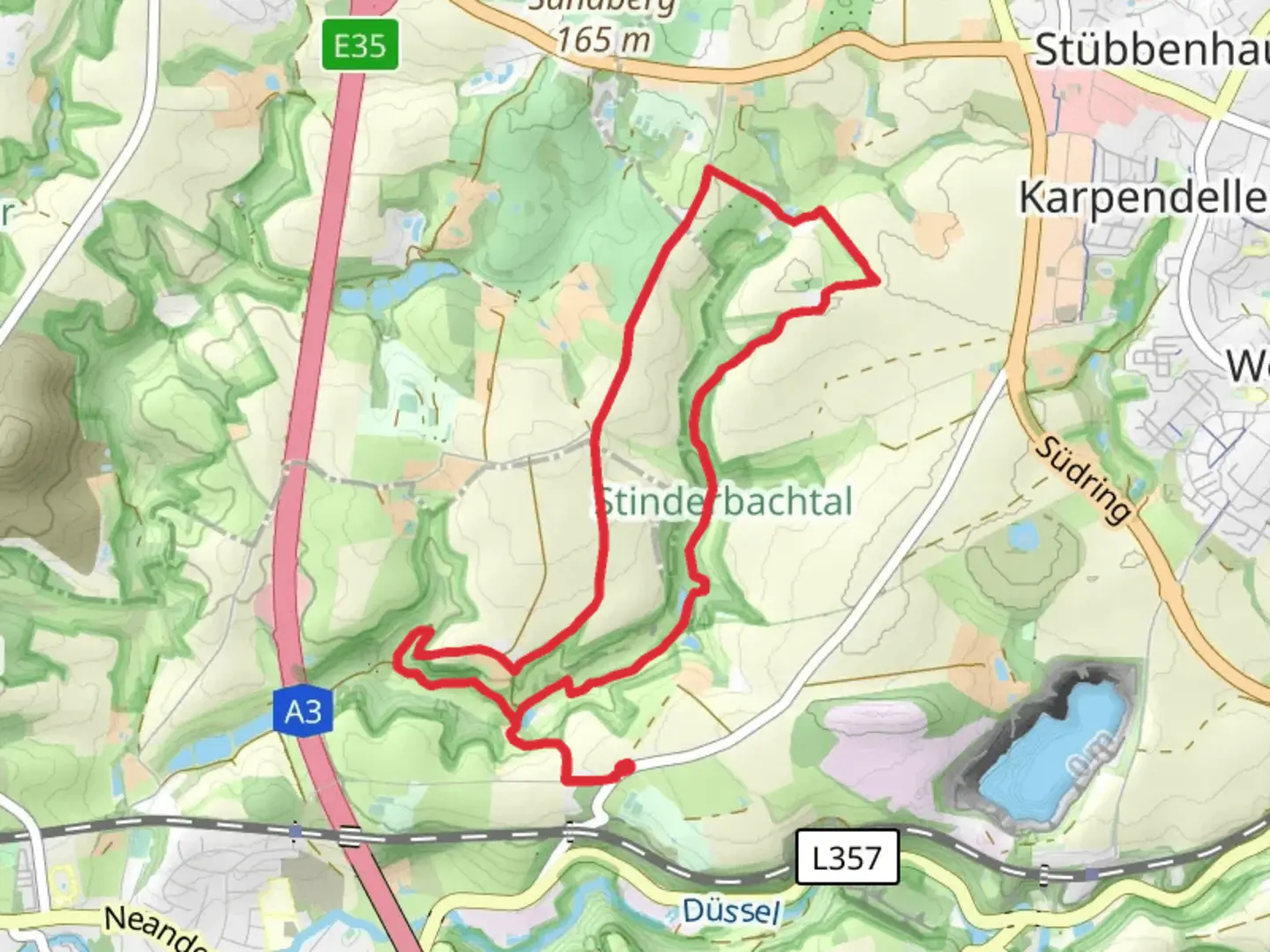 An image depicting the trail Stinderbachtal Loop and its surrounding area.