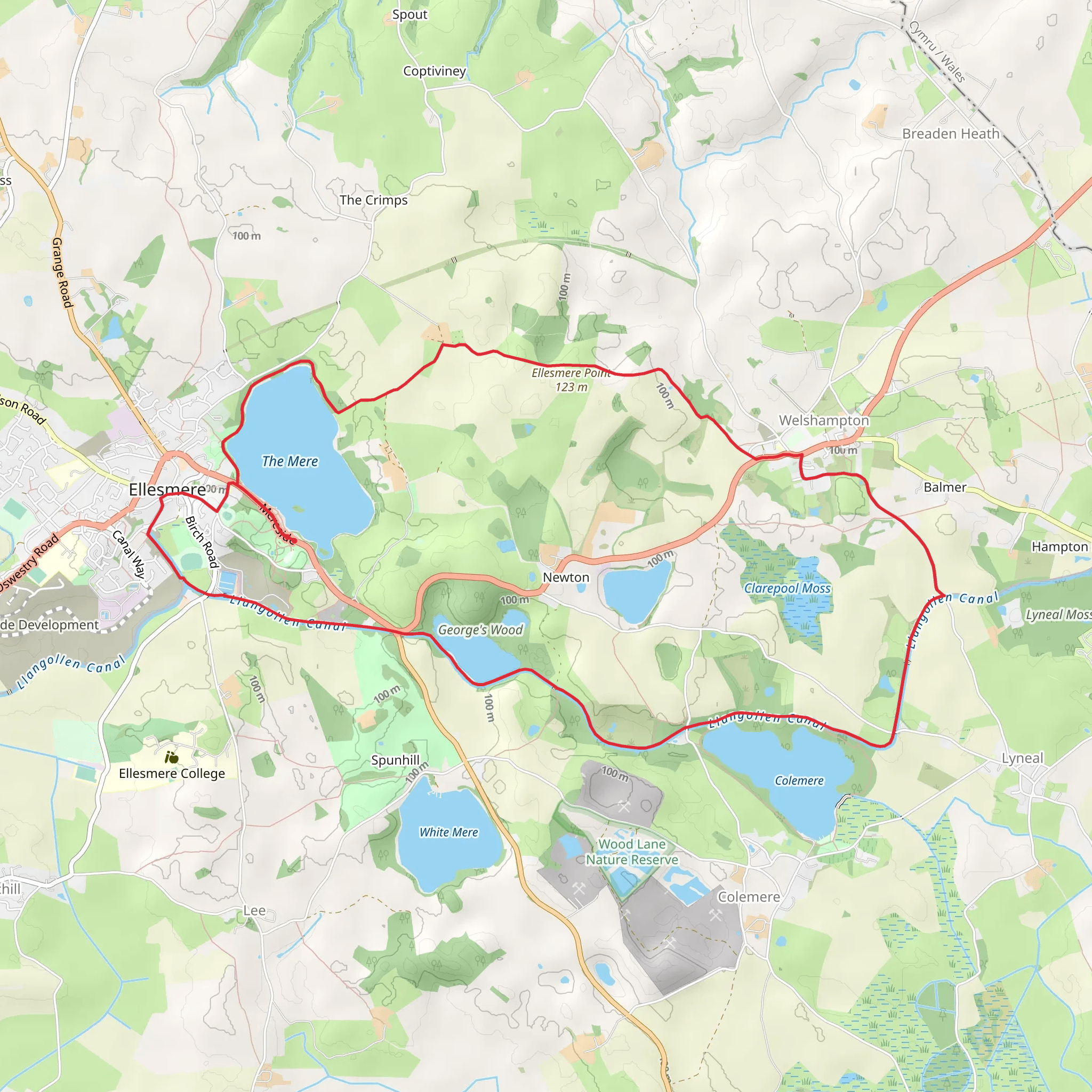 The Llangollen Canal from Ellesmere mobile static map